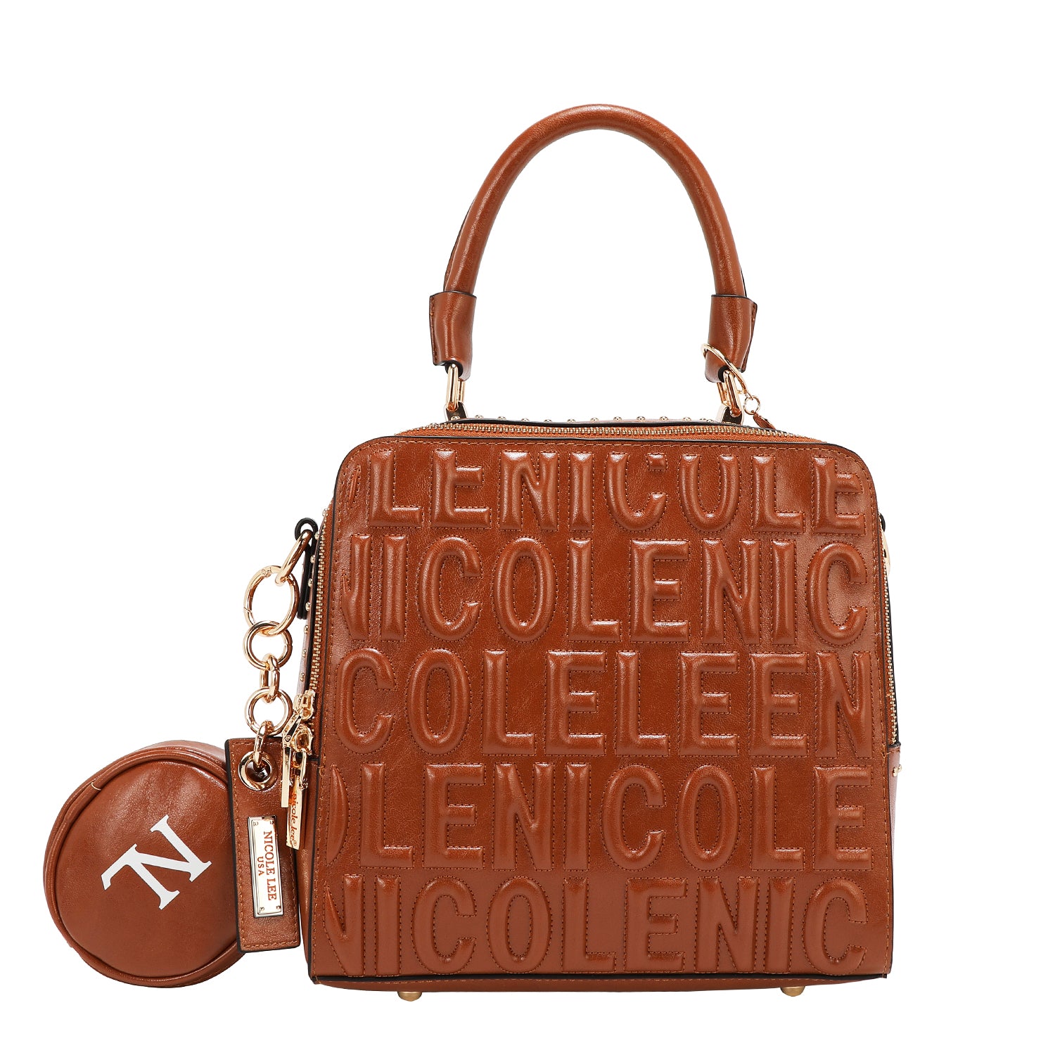 BORSA QUADRATA CON LOGO IN RILIEVO (MARRONE)