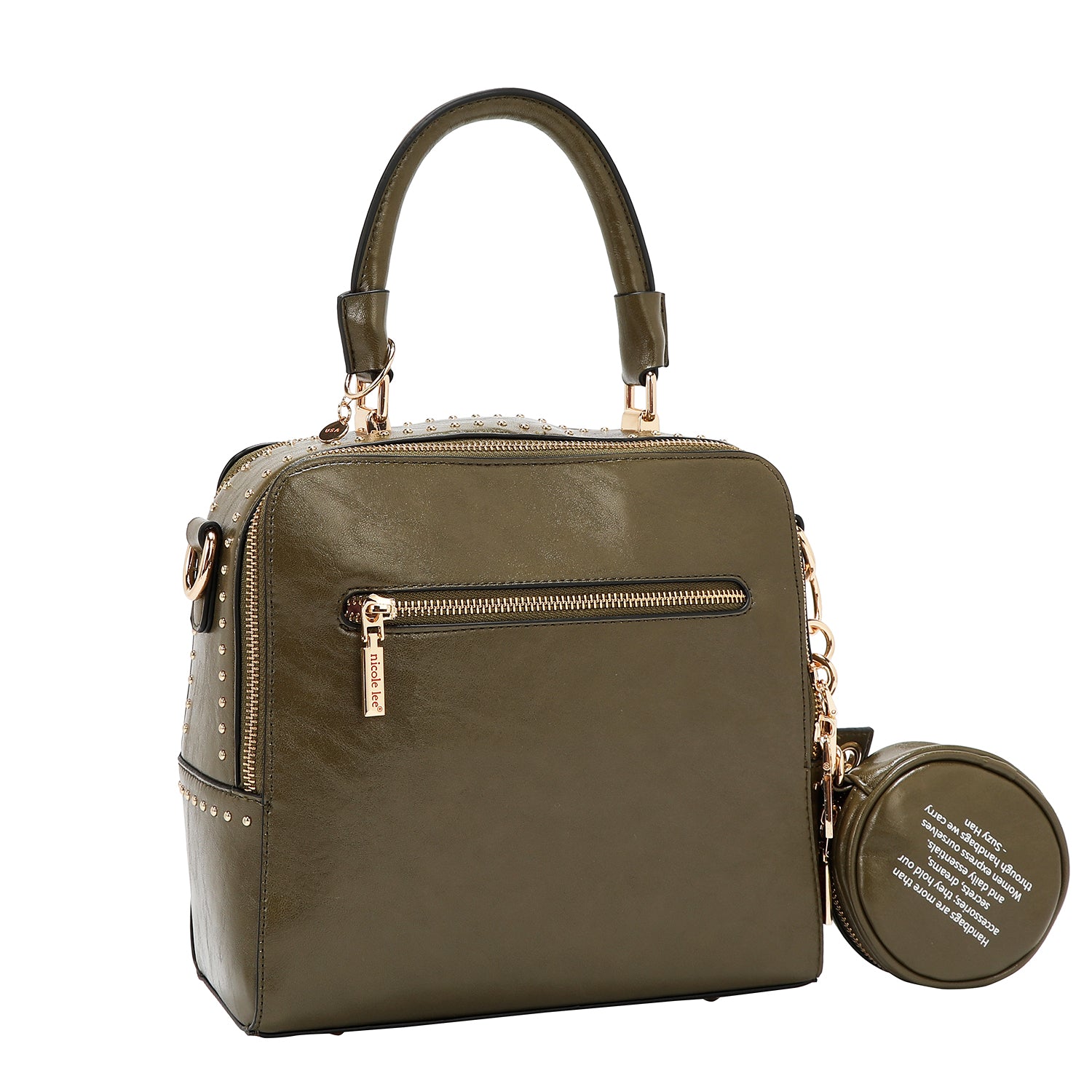 QUADRATISCHE HANDTASCHE MIT GEPRÄGTEM LOGO (OLIVE)