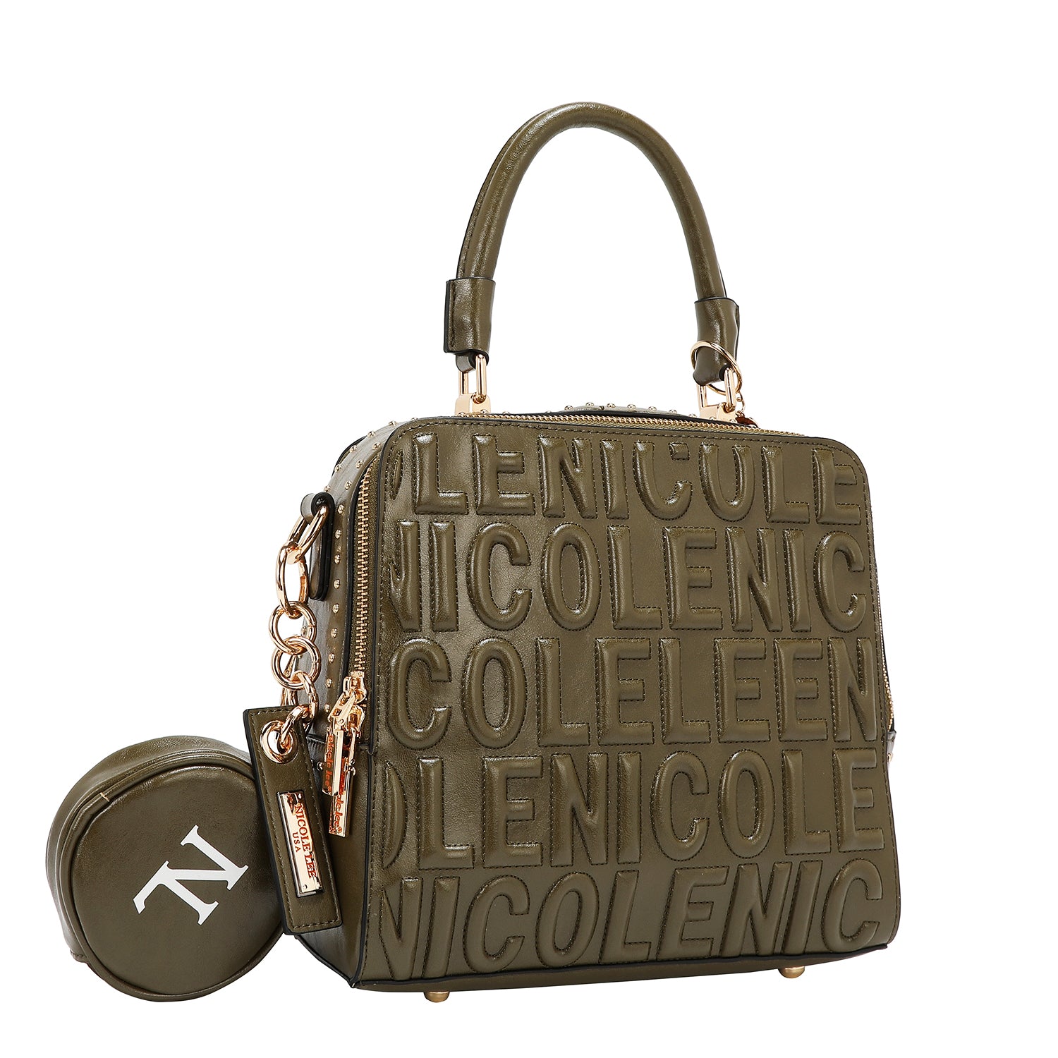 QUADRATISCHE HANDTASCHE MIT GEPRÄGTEM LOGO (OLIVE)
