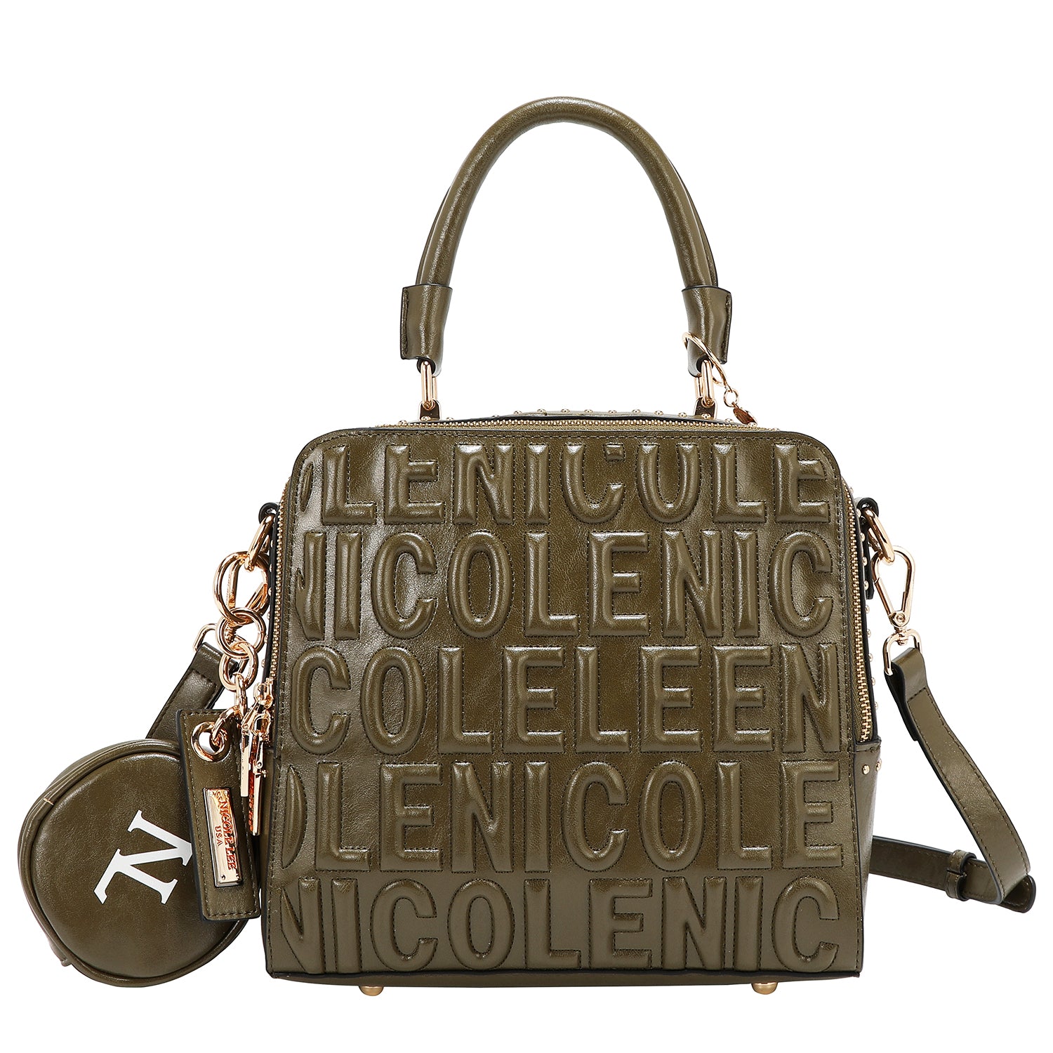 QUADRATISCHE HANDTASCHE MIT GEPRÄGTEM LOGO (OLIVE)
