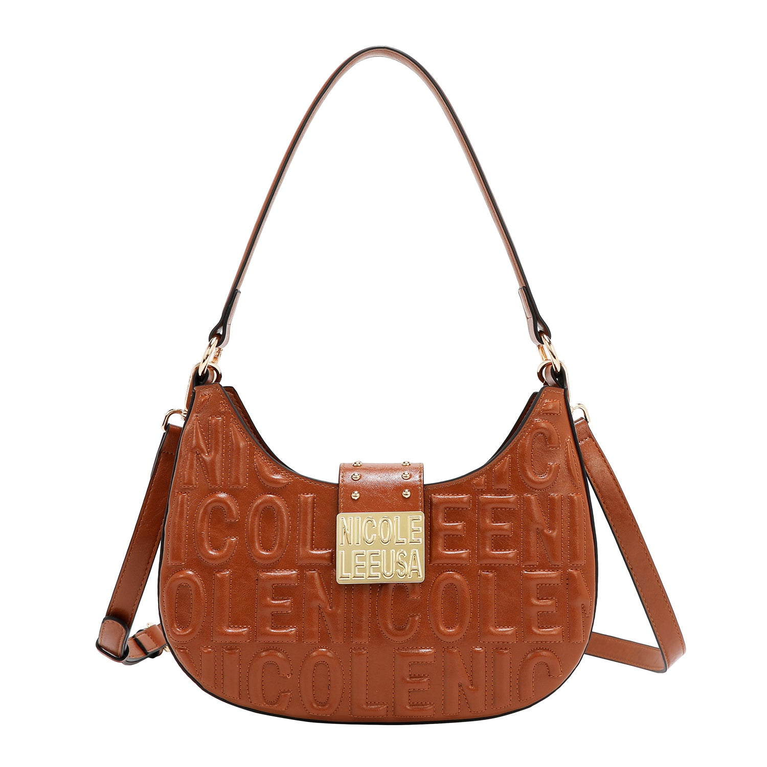 BORSA A TRACOLLA CON LOGO IN RILIEVO (MARRONE)