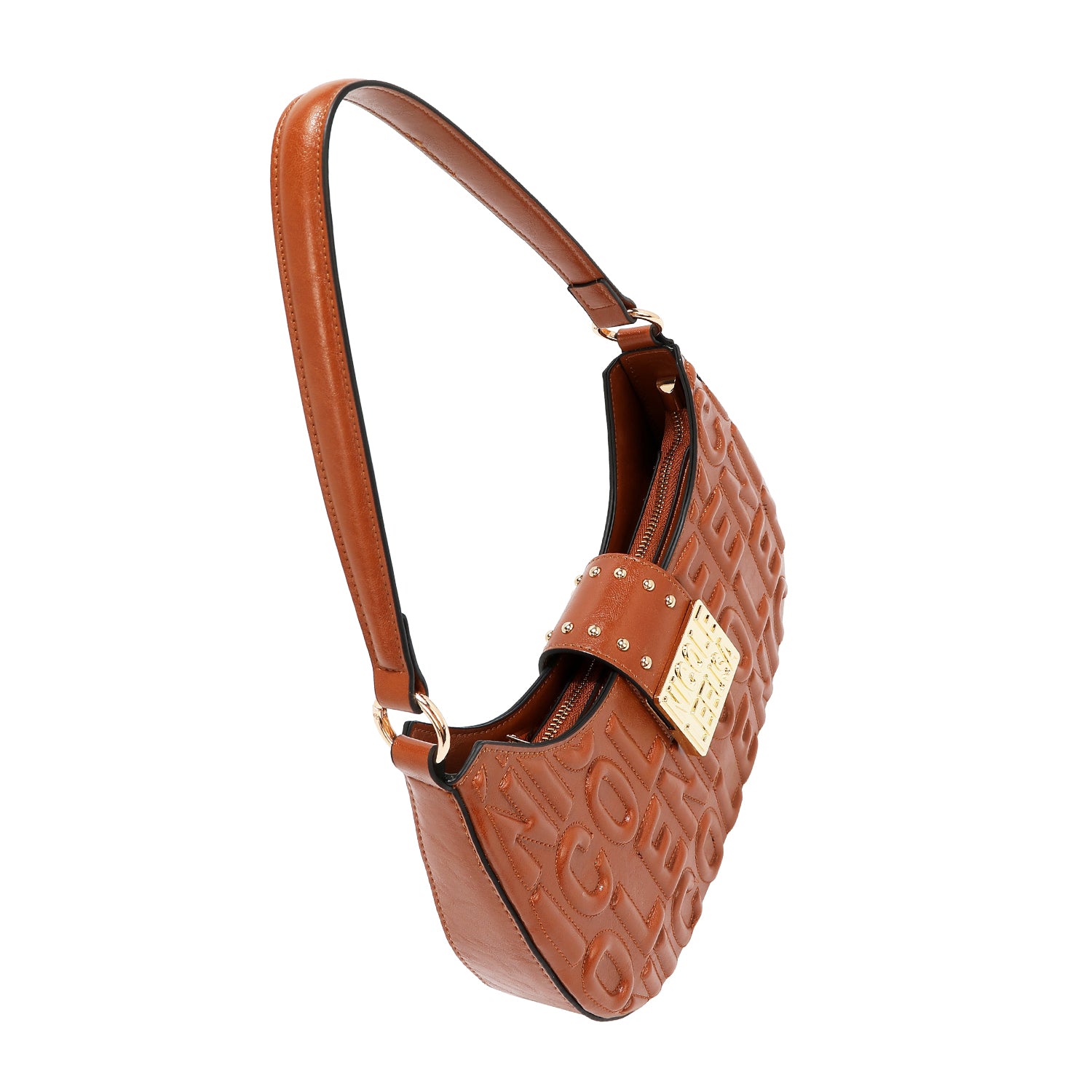BORSA A TRACOLLA CON LOGO IN RILIEVO (MARRONE)