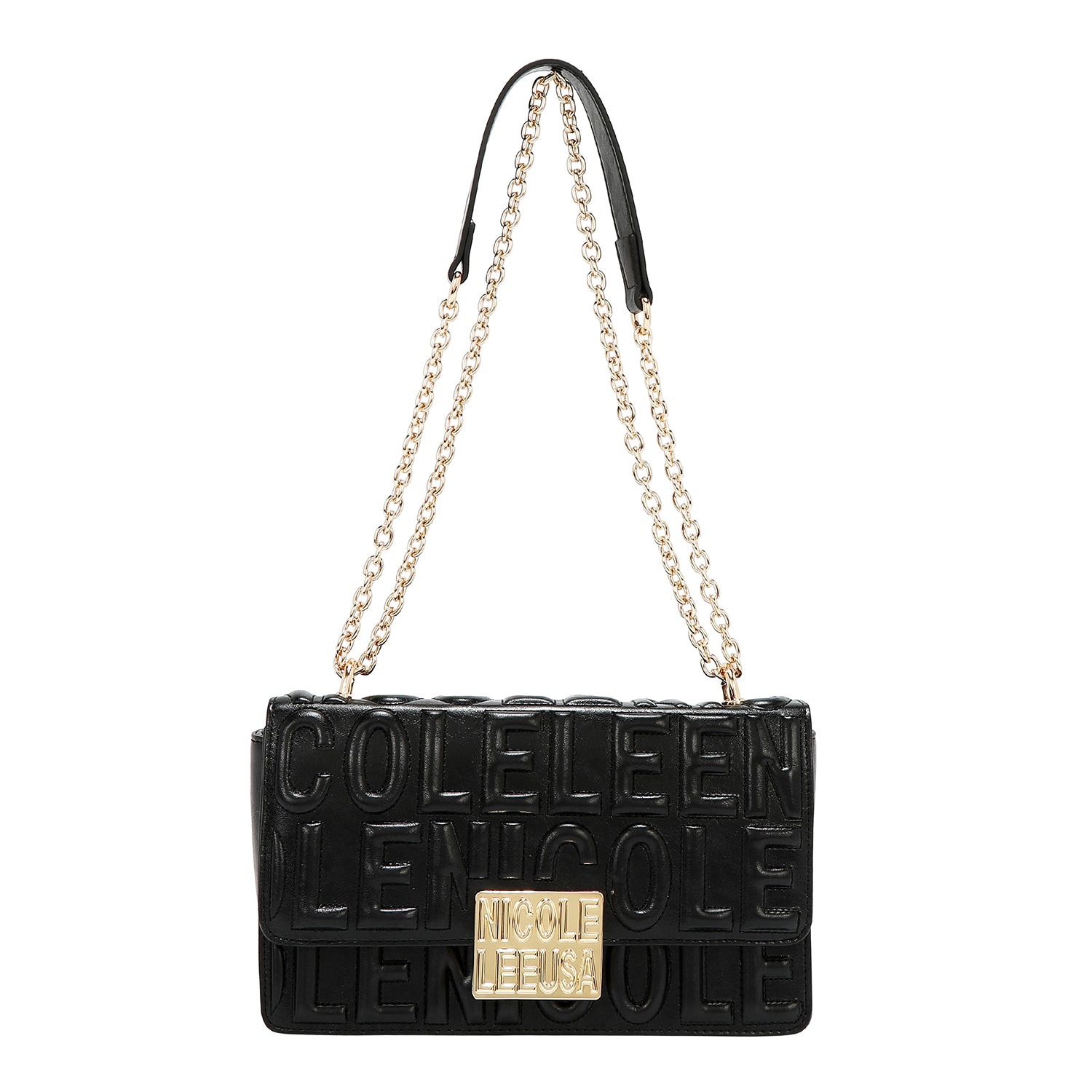 BORSA A TRACOLLA CON CATENA E LOGO RILIEVO (NERO)