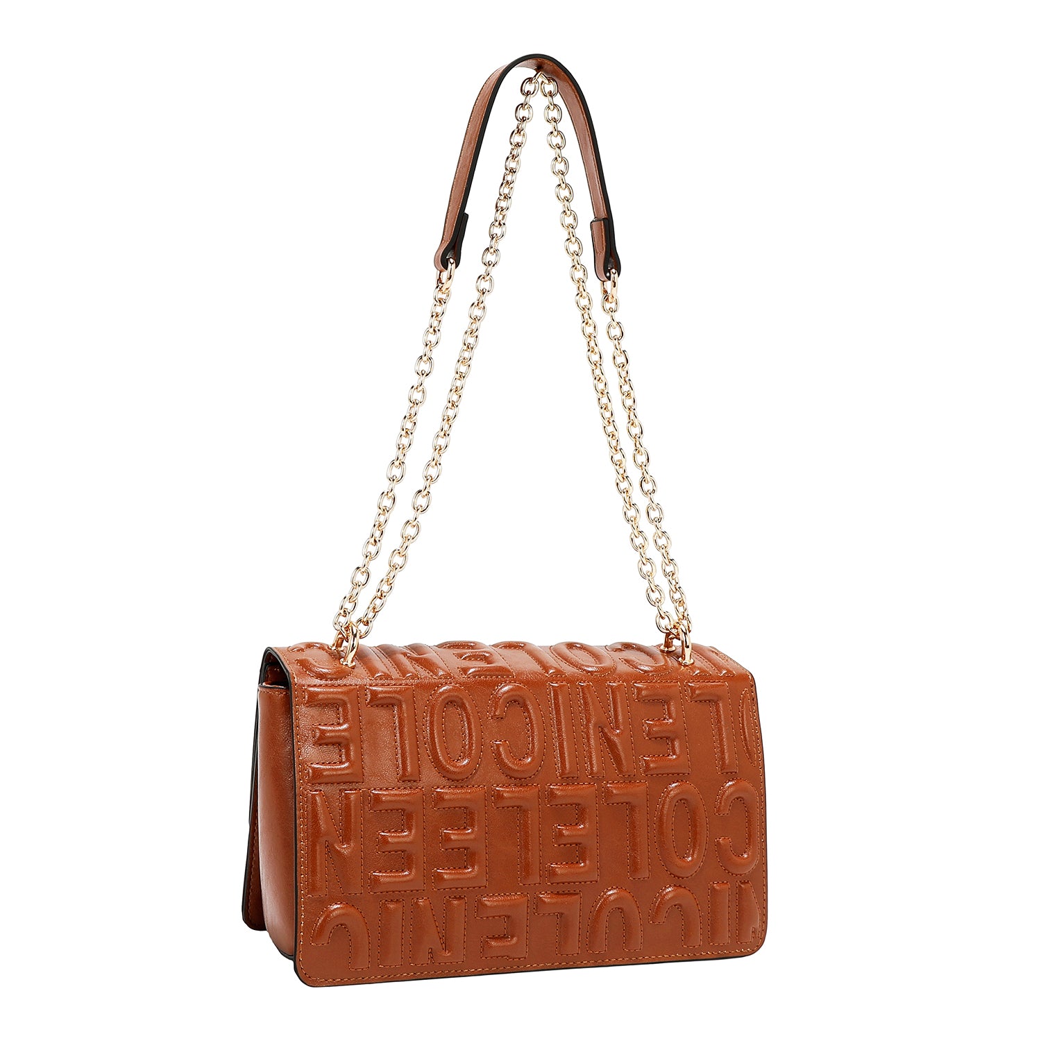 BORSA A TRACOLLA CON CATENA E LOGO RILIEVO (MARRONE)