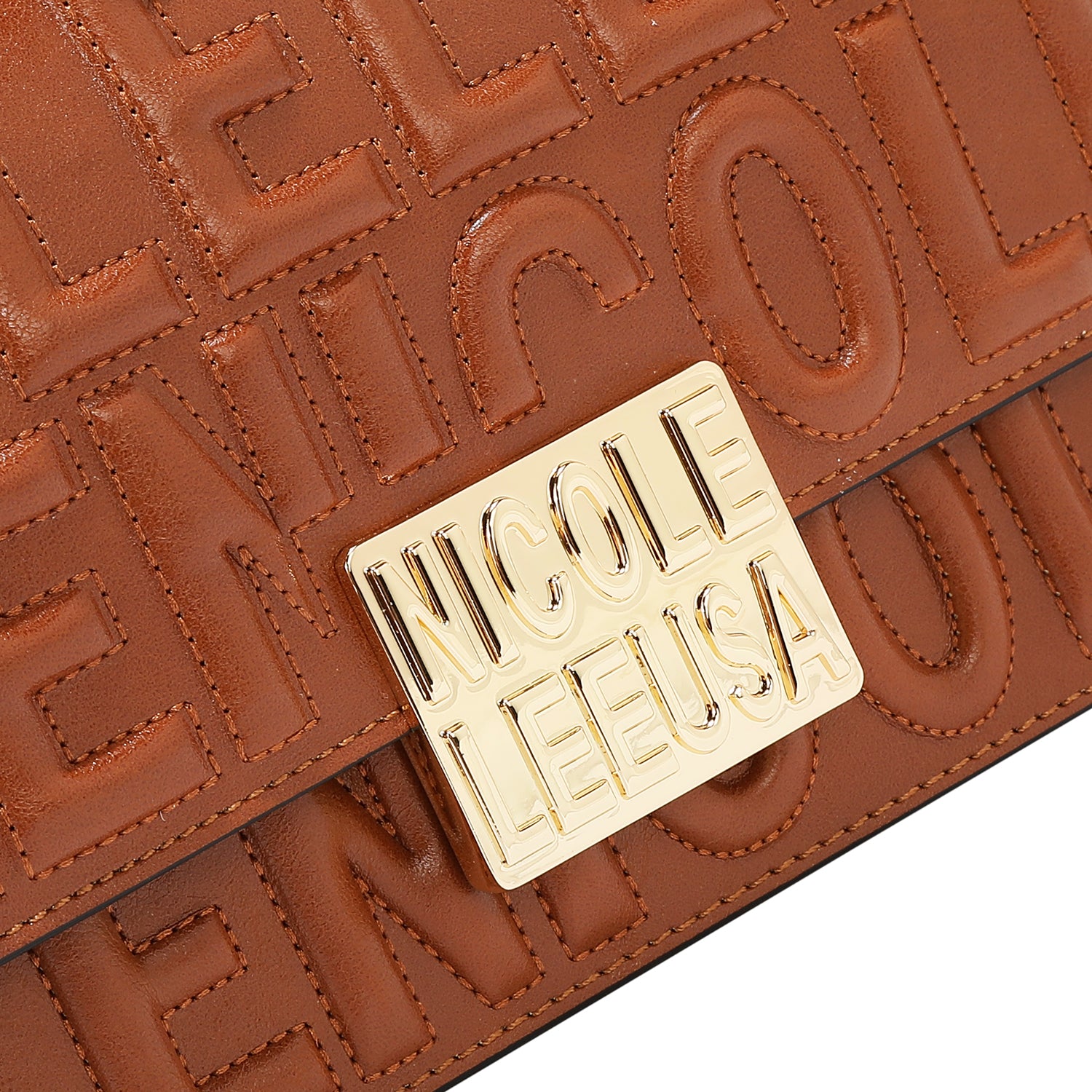 BORSA A TRACOLLA CON CATENA E LOGO RILIEVO (MARRONE)