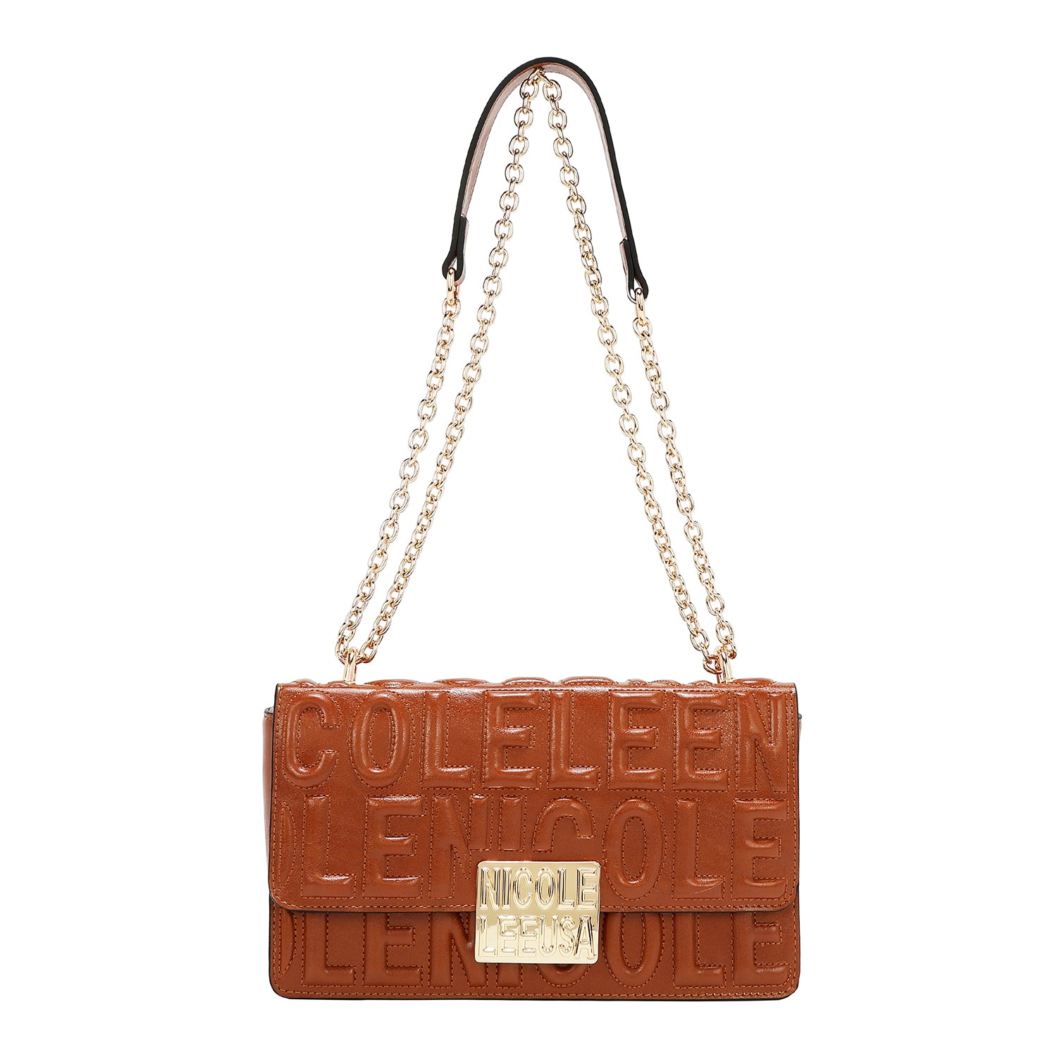 BORSA A TRACOLLA CON CATENA E LOGO RILIEVO (MARRONE)