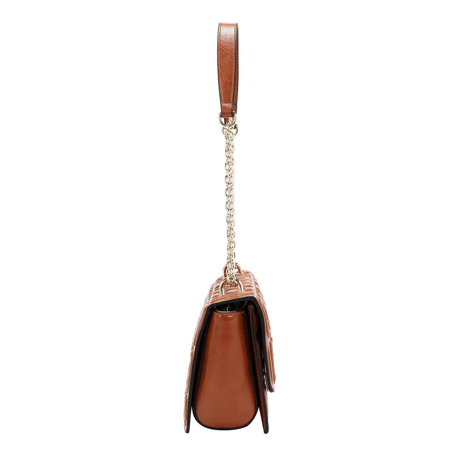 BORSA A TRACOLLA CON CATENA E LOGO RILIEVO (MARRONE)