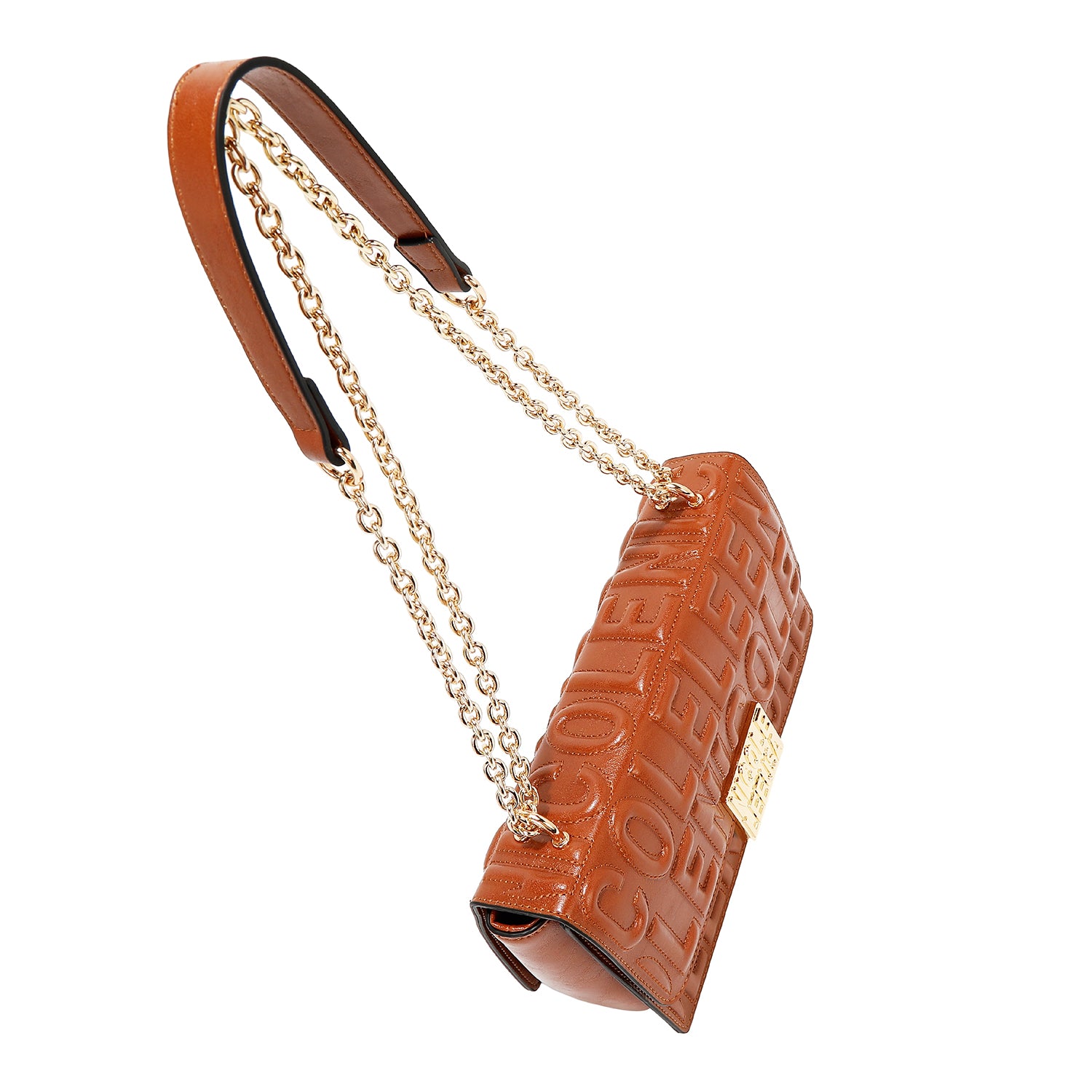 BORSA A TRACOLLA CON CATENA E LOGO RILIEVO (MARRONE)