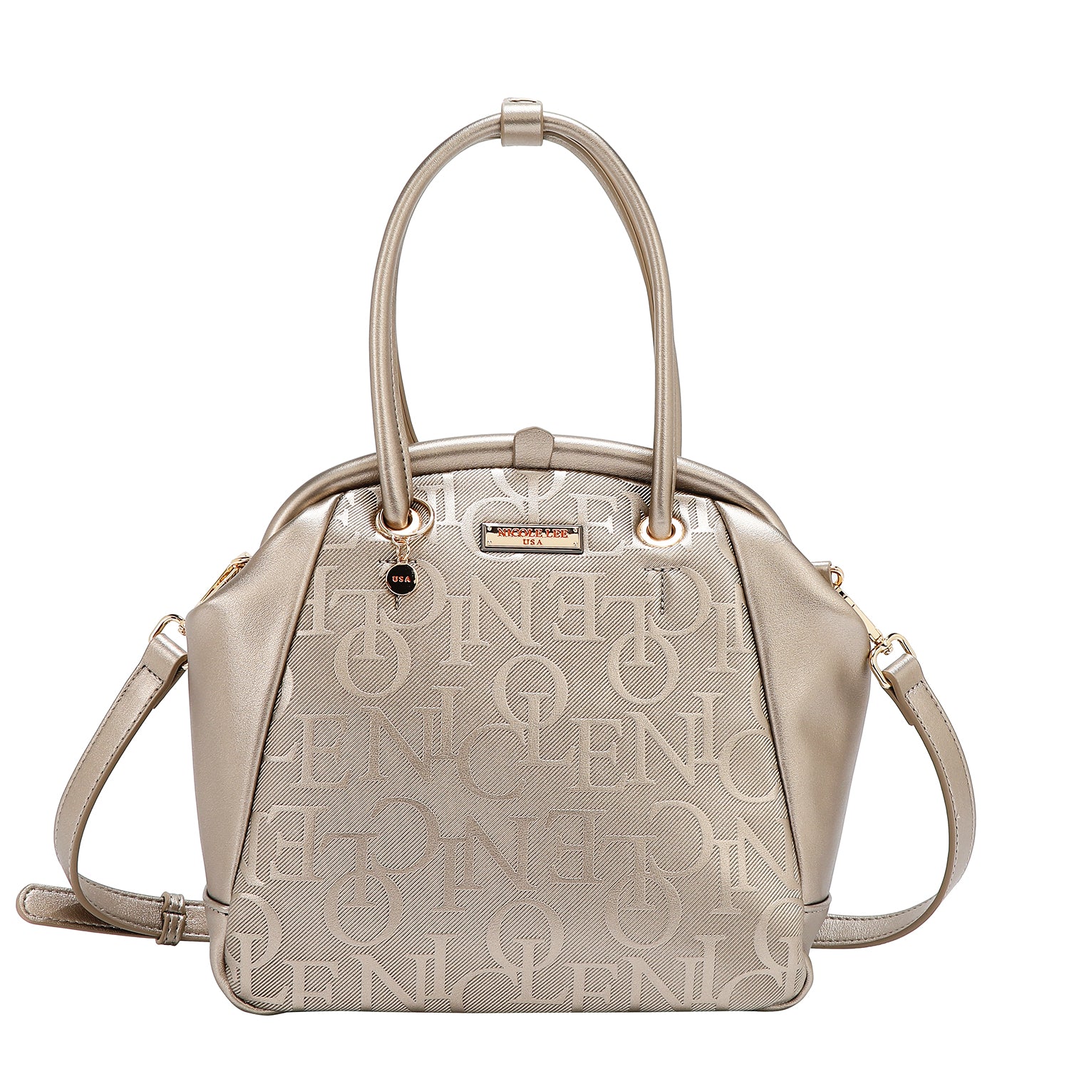 BOLSO DE HOMBRO CON MARCO ELEGANTE EN RELIEVE (CHAMPAGNE)