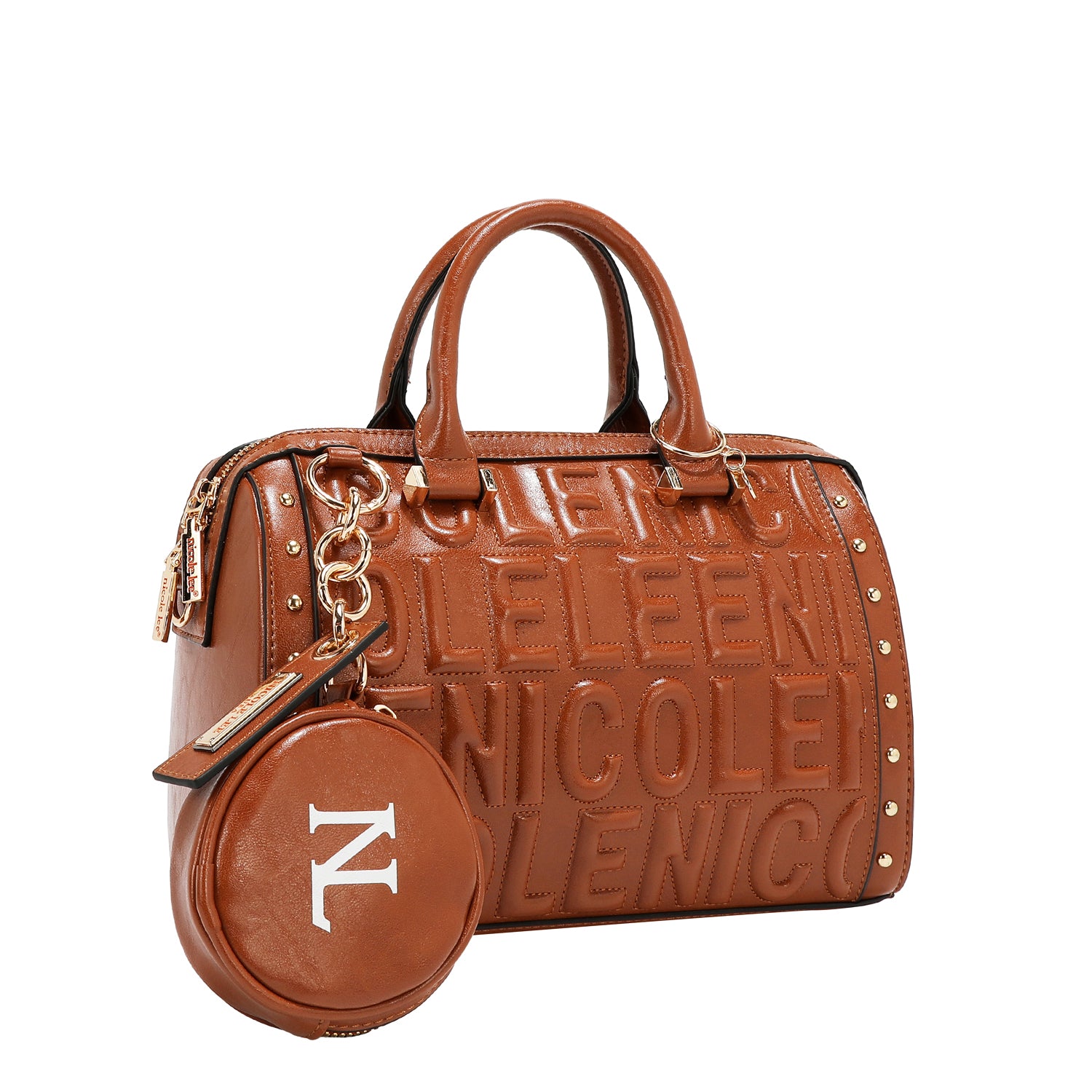 BOSTON BAG WITH EMBOSSED LOGO (BROWN)