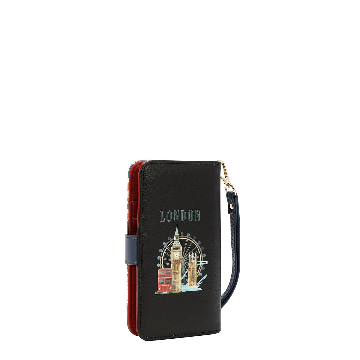 FUNDA DE TELÉFONO Y CARTERA CON LA FIRMA DE NL CON CORREA (LONDON EYE-NEGRO)