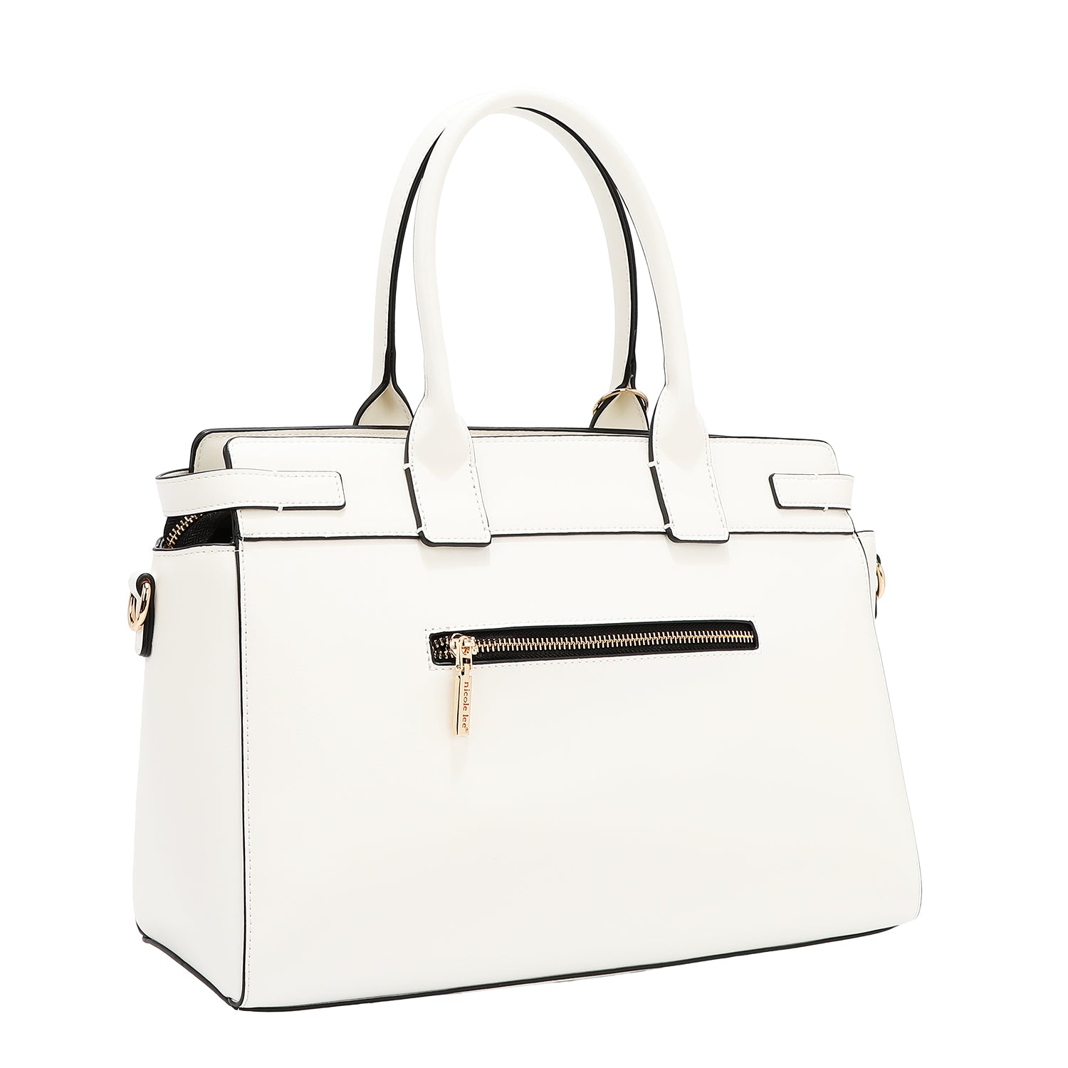 Satchel -Tasche mit geometrischen Schnitten (weiß)