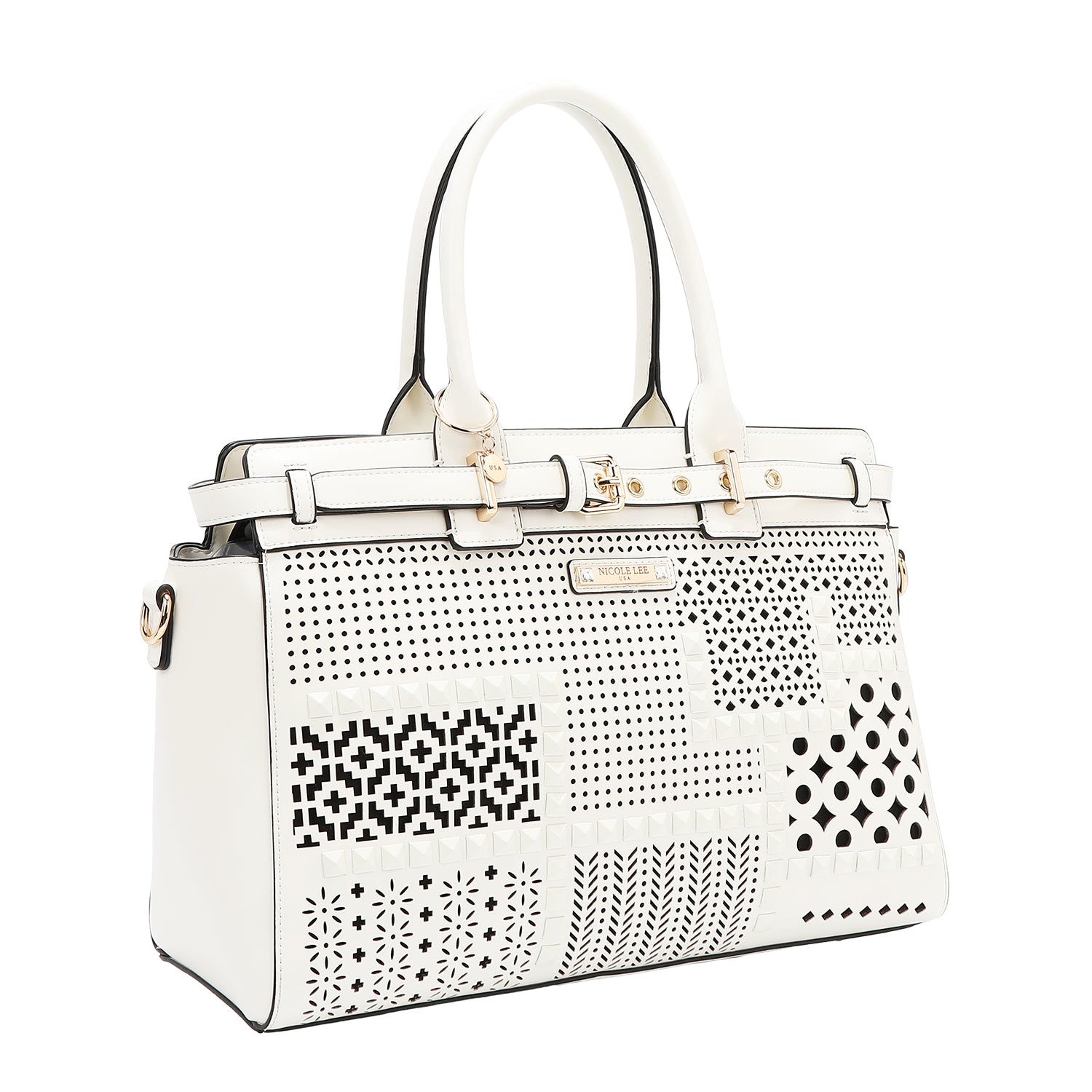 Satchel -Tasche mit geometrischen Schnitten (weiß)