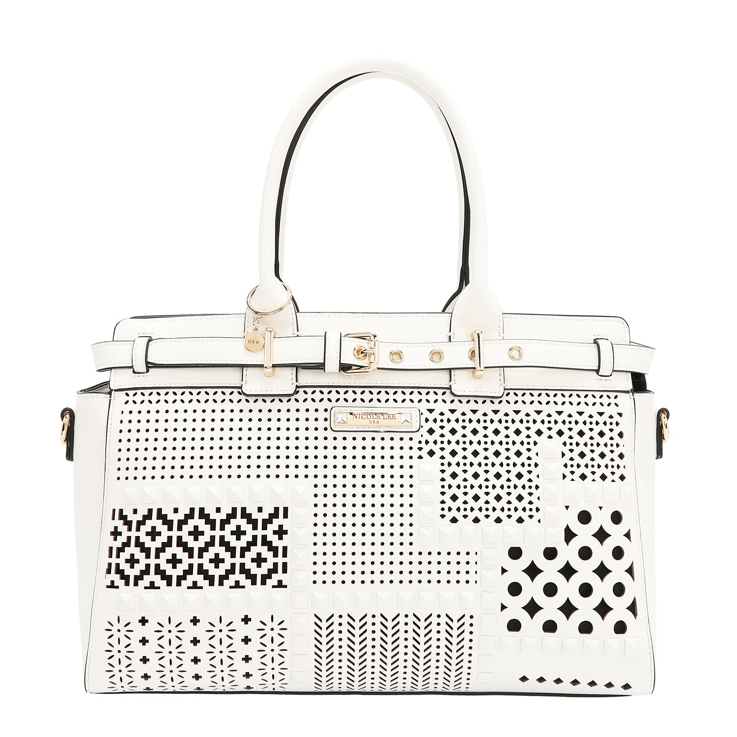 Satchel -Tasche mit geometrischen Schnitten (weiß)