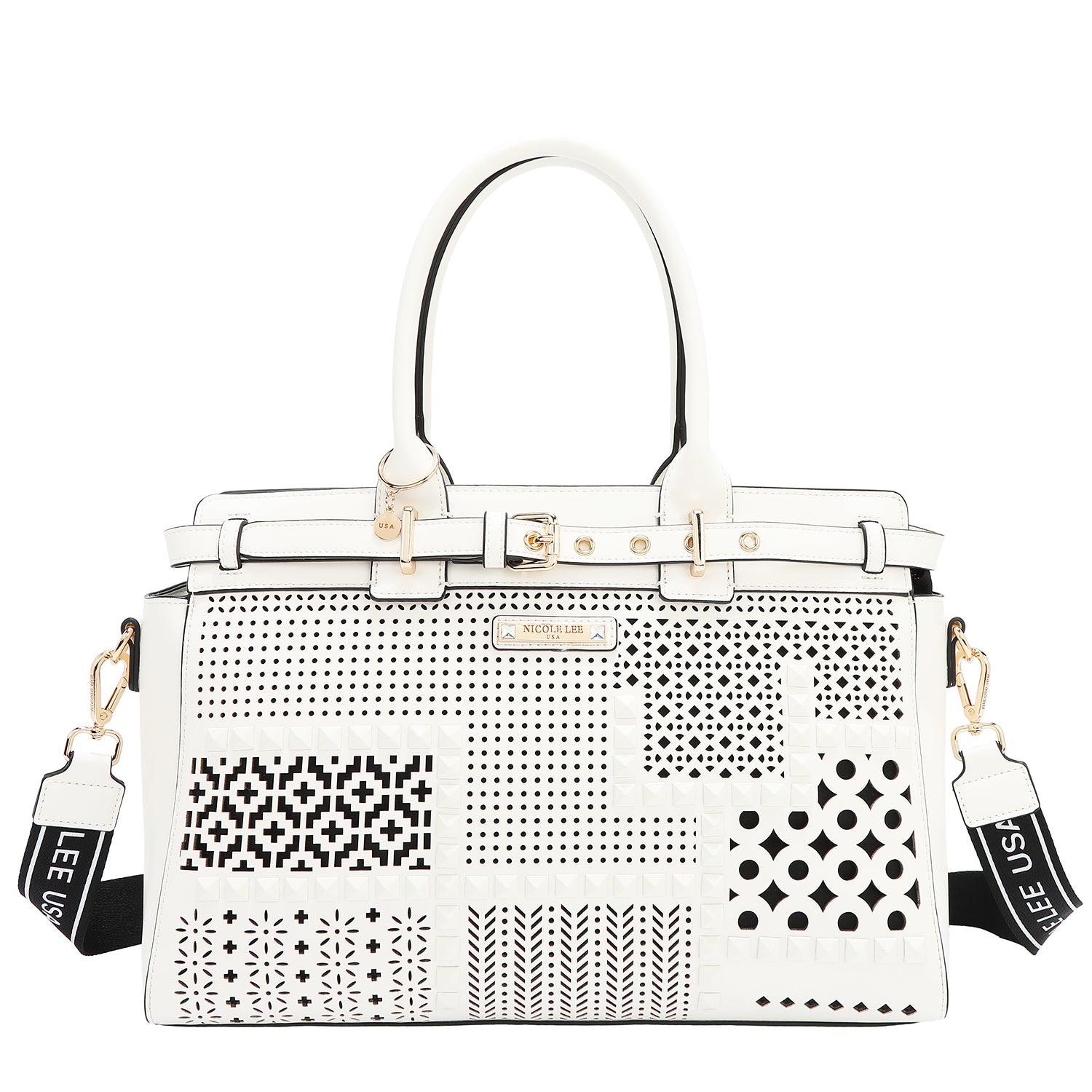 Satchel -Tasche mit geometrischen Schnitten (weiß)