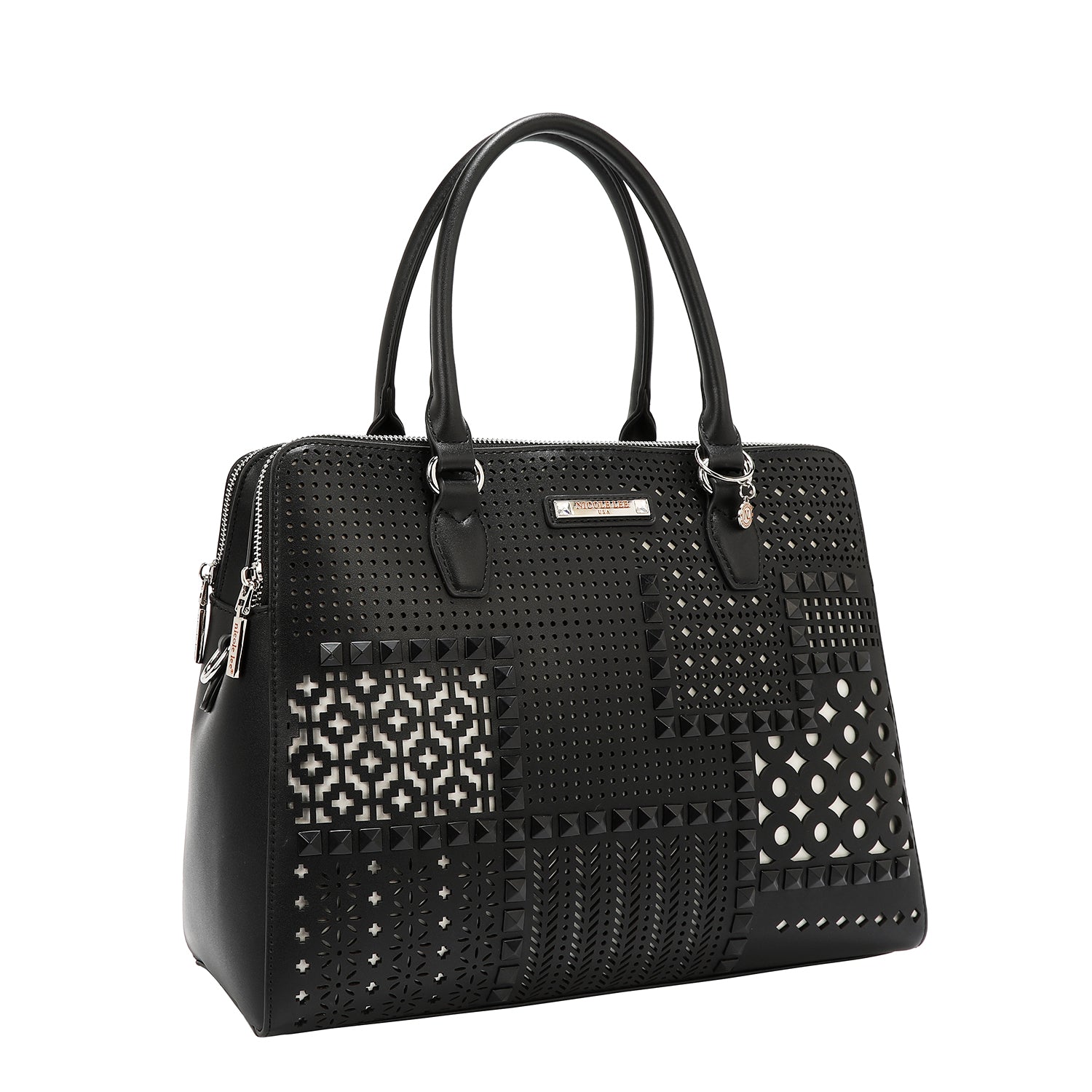 Handtasche mit geometrischen Schnitten (schwarz)