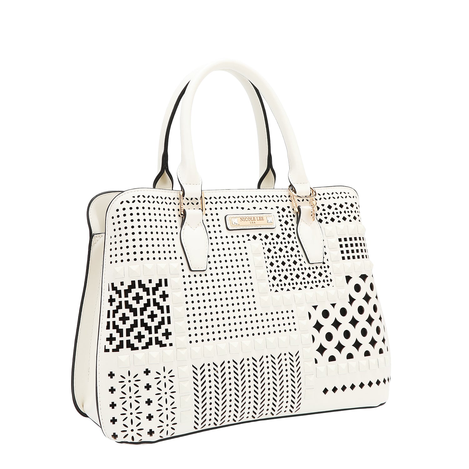 Borsa a cupola con taglio geometrico (bianco)