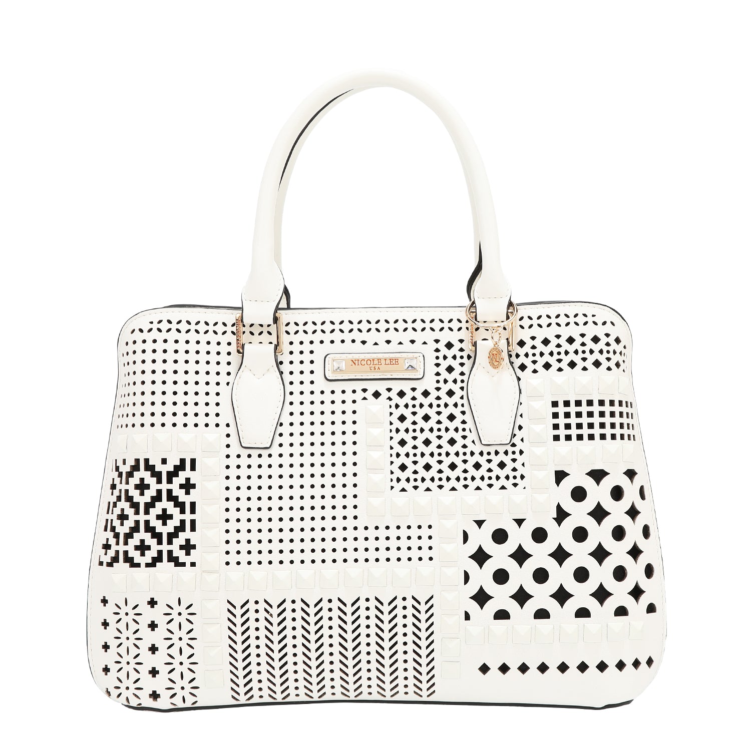 Borsa a cupola con taglio geometrico (bianco)