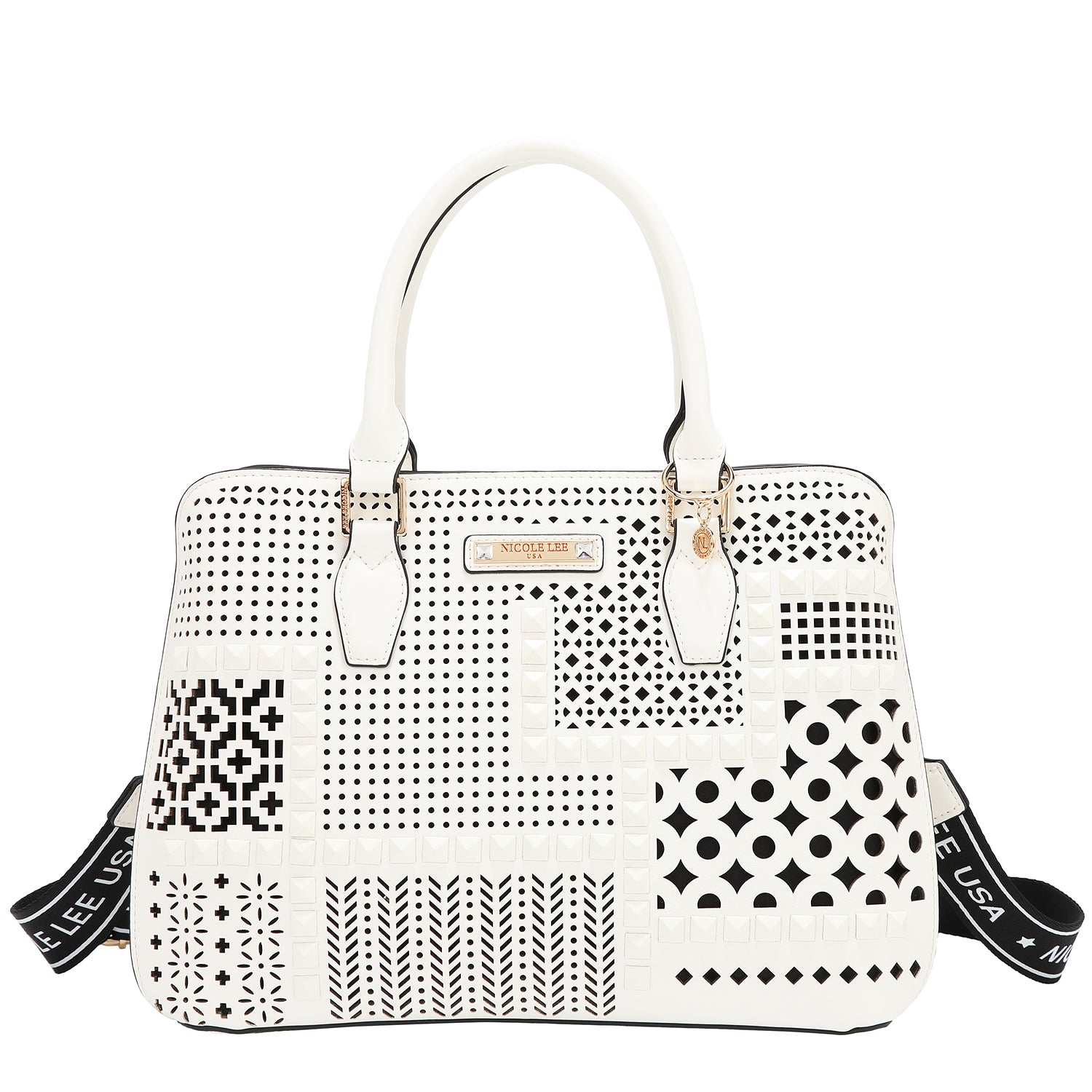 Borsa a cupola con taglio geometrico (bianco)