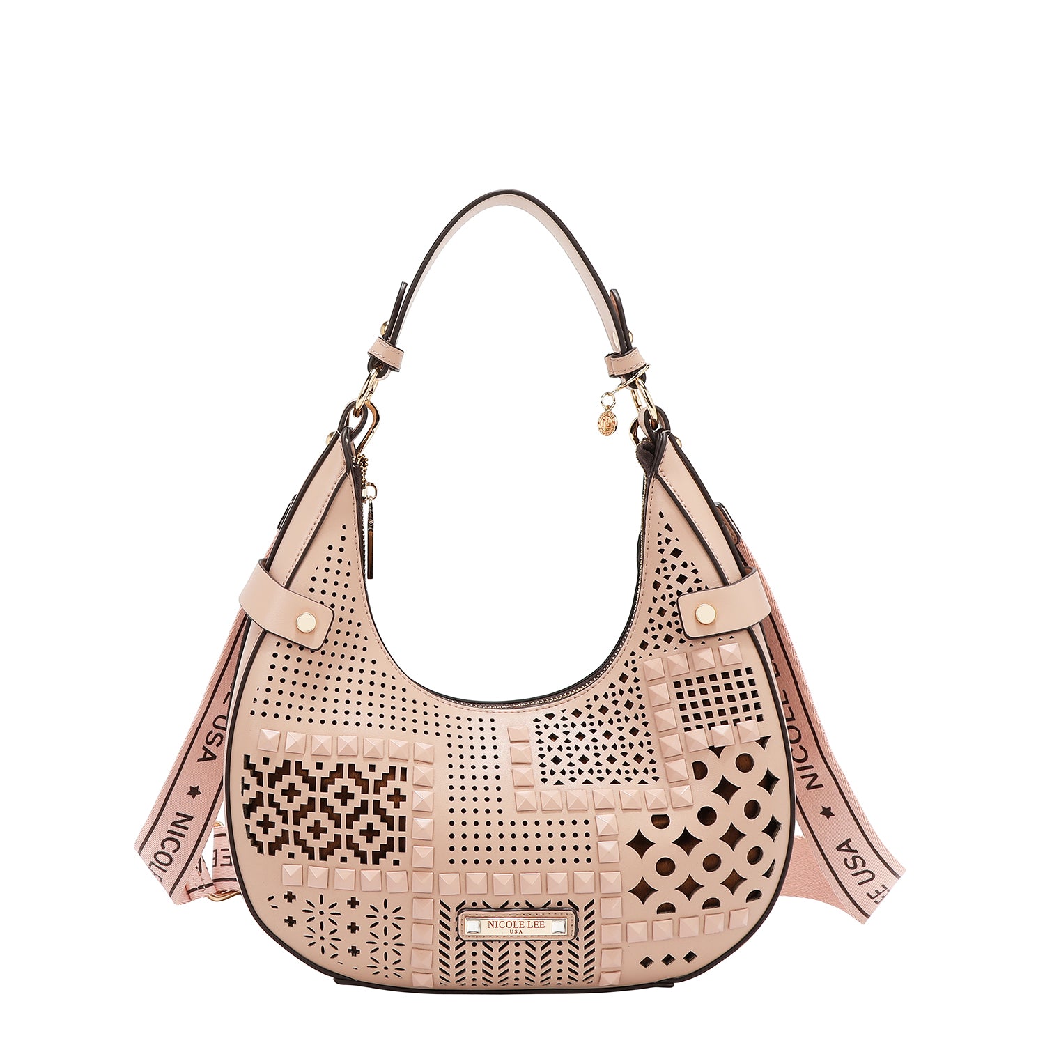 Umhängetasche mit geometrischem Schnitt (rosa)