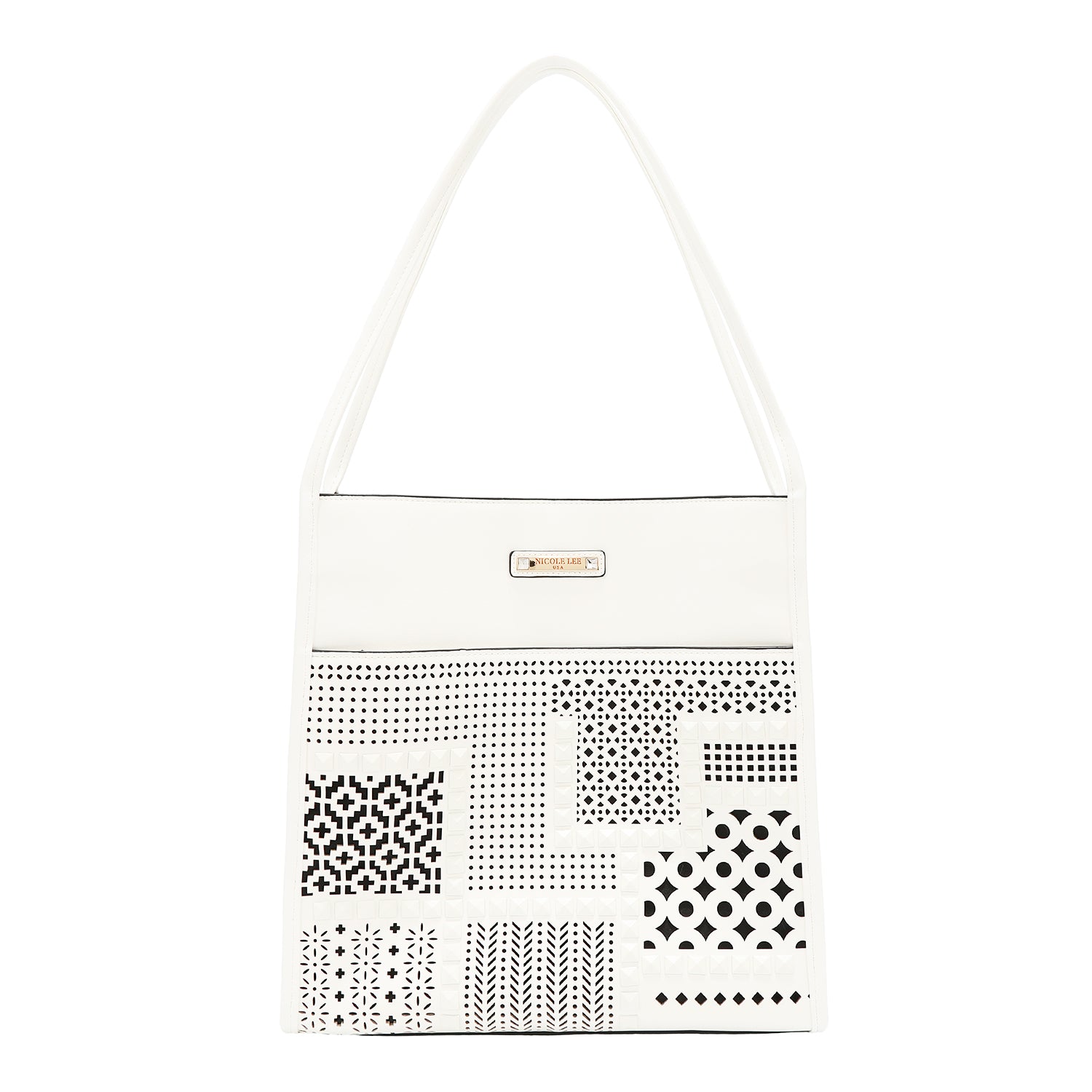 Borsa a due parti con tagli geometrici (bianco)