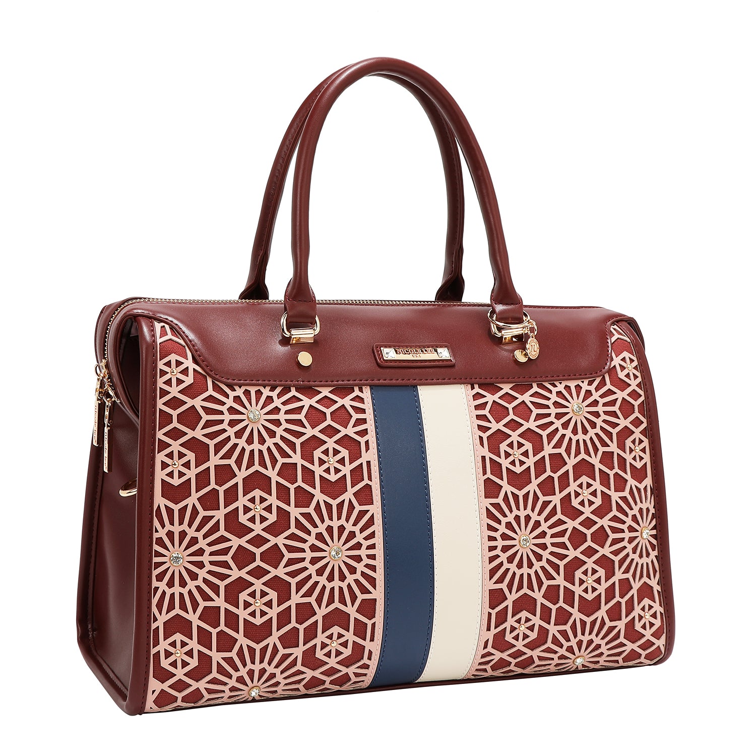 BOSTON-TASCHE MIT GEOMETRISCHEM LASERSCHNITT (WEIN)
