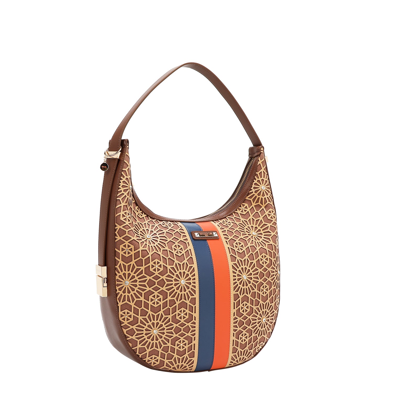 BORSA HOBO GEOMETRICA TAGLIA LASER (MARRONE)