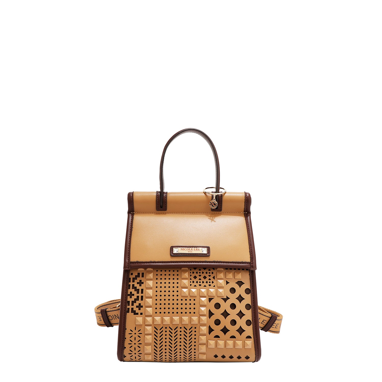 Convertible backpack with geometric cut/bag with upper handle (sand)