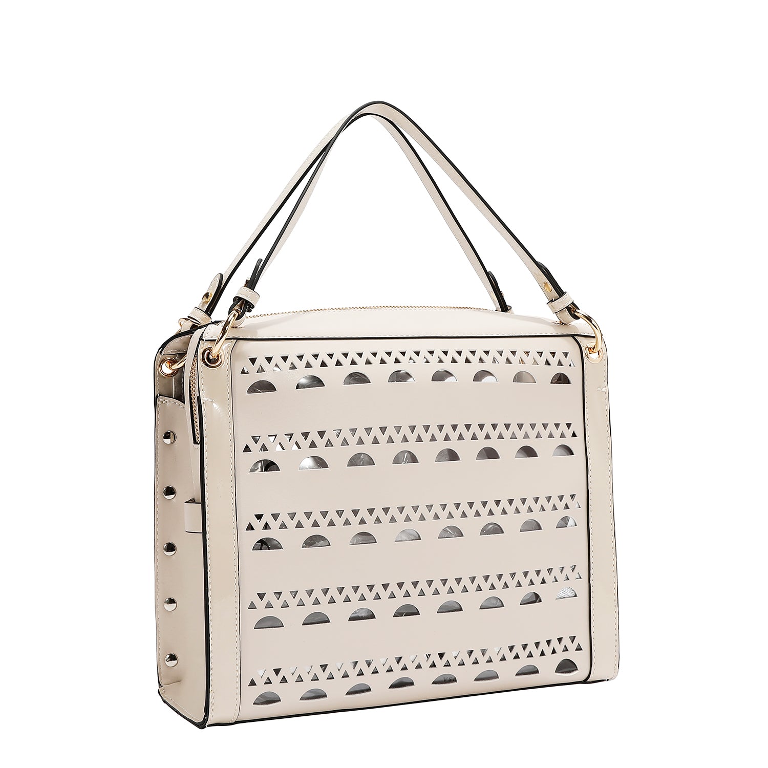 HANDTASCHE MIT SILBERNIETEN (BEIGE)