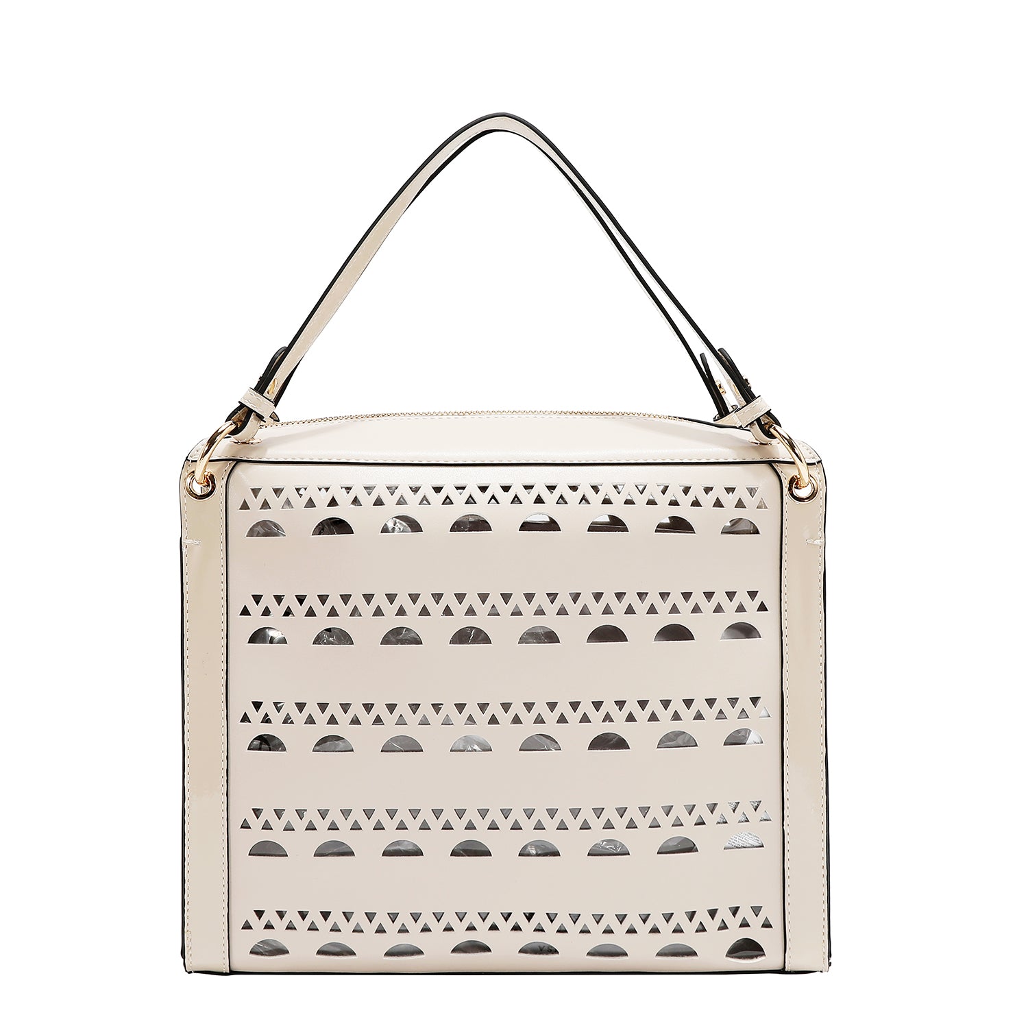 HANDTASCHE MIT SILBERNIETEN (BEIGE)