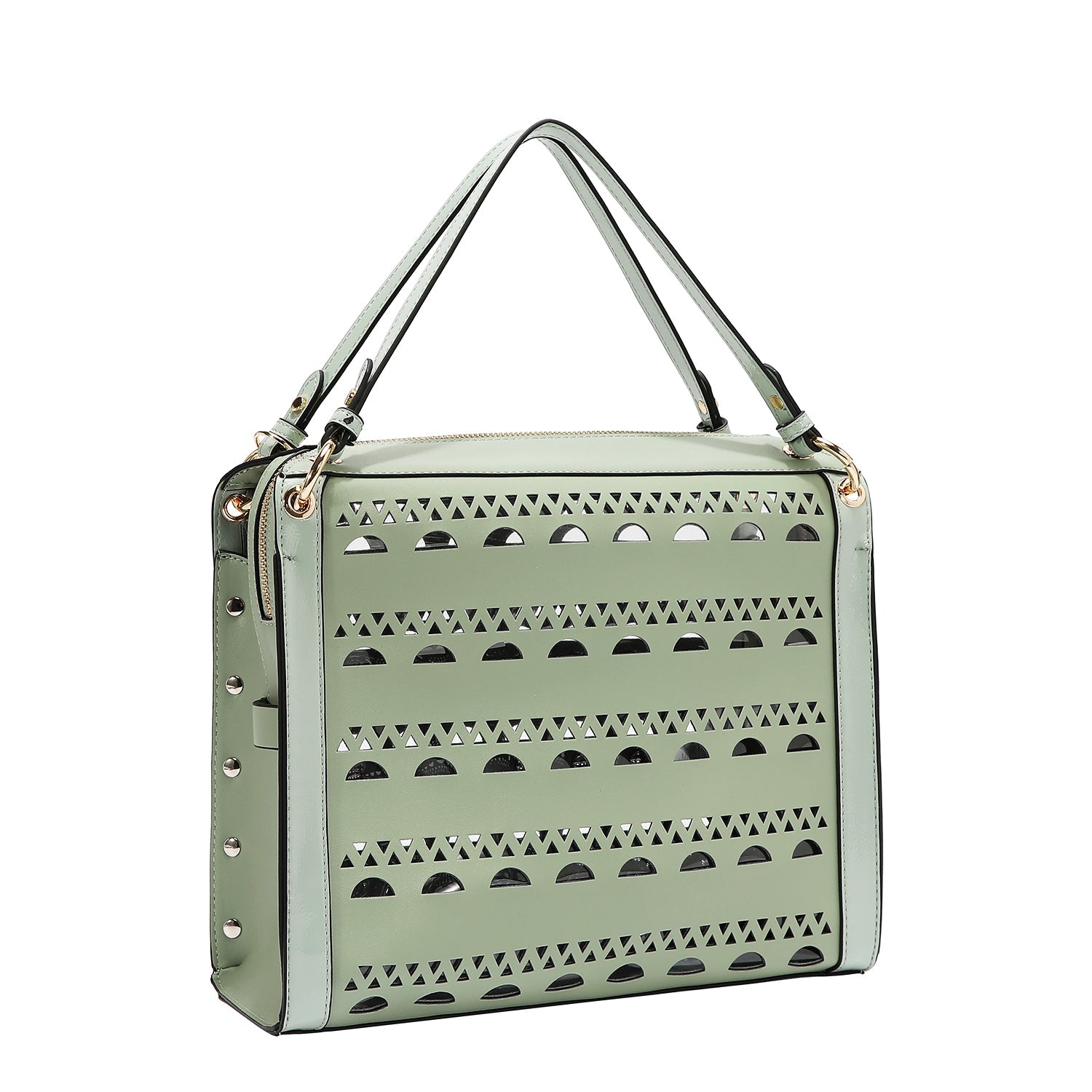 BOLSO DE MANO CON TACHUELAS PLATEADAS (VERDE)