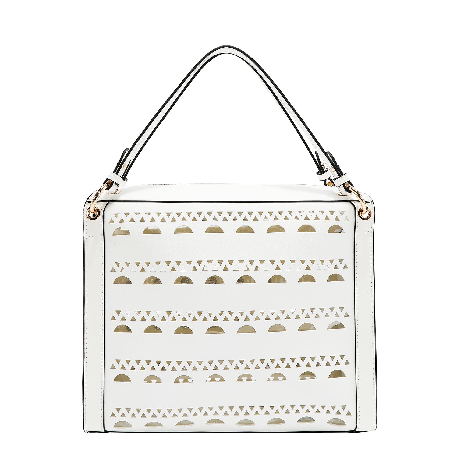 HANDTASCHE MIT SILBERNIETEN (WEISS)