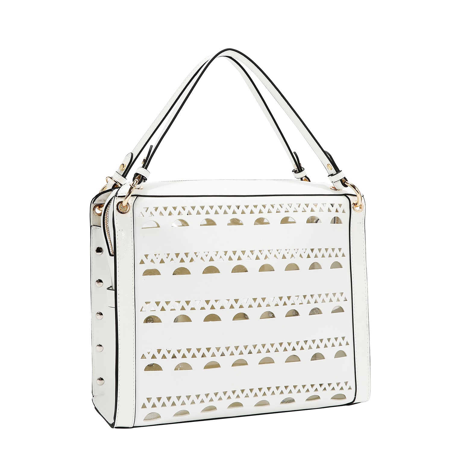 HANDTASCHE MIT SILBERNIETEN (WEISS)