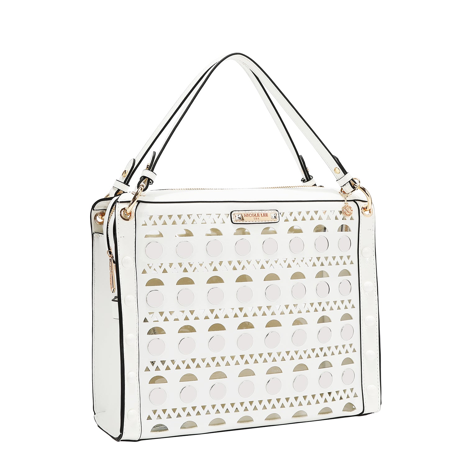 HANDTASCHE MIT SILBERNIETEN (WEISS)