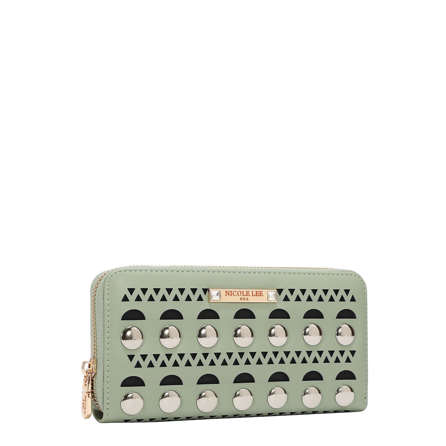 CARTERA CON TACHUELAS PLATEADAS (VERDE)