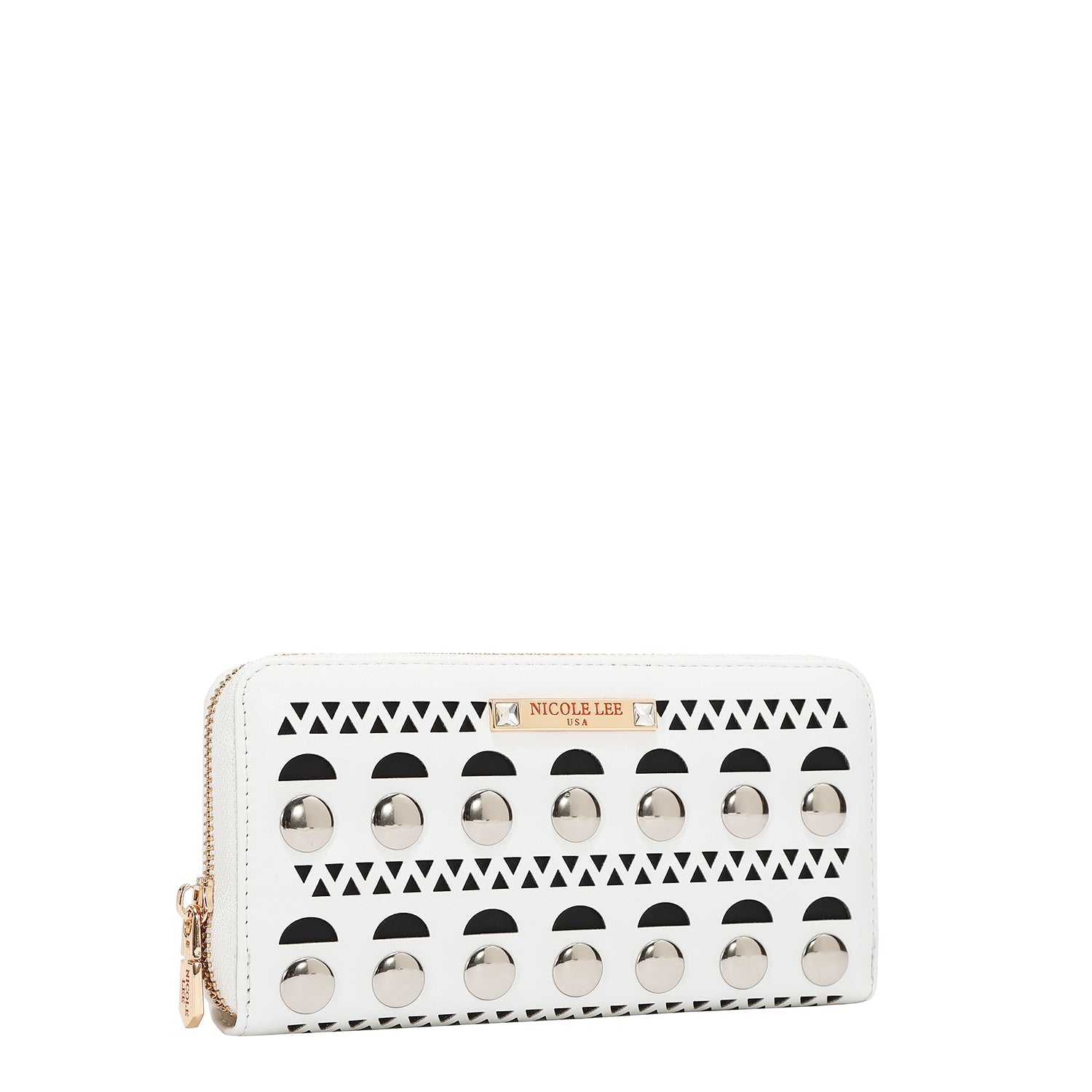 CARTERA CON TACHUELAS PLATEADAS (BLANCO)