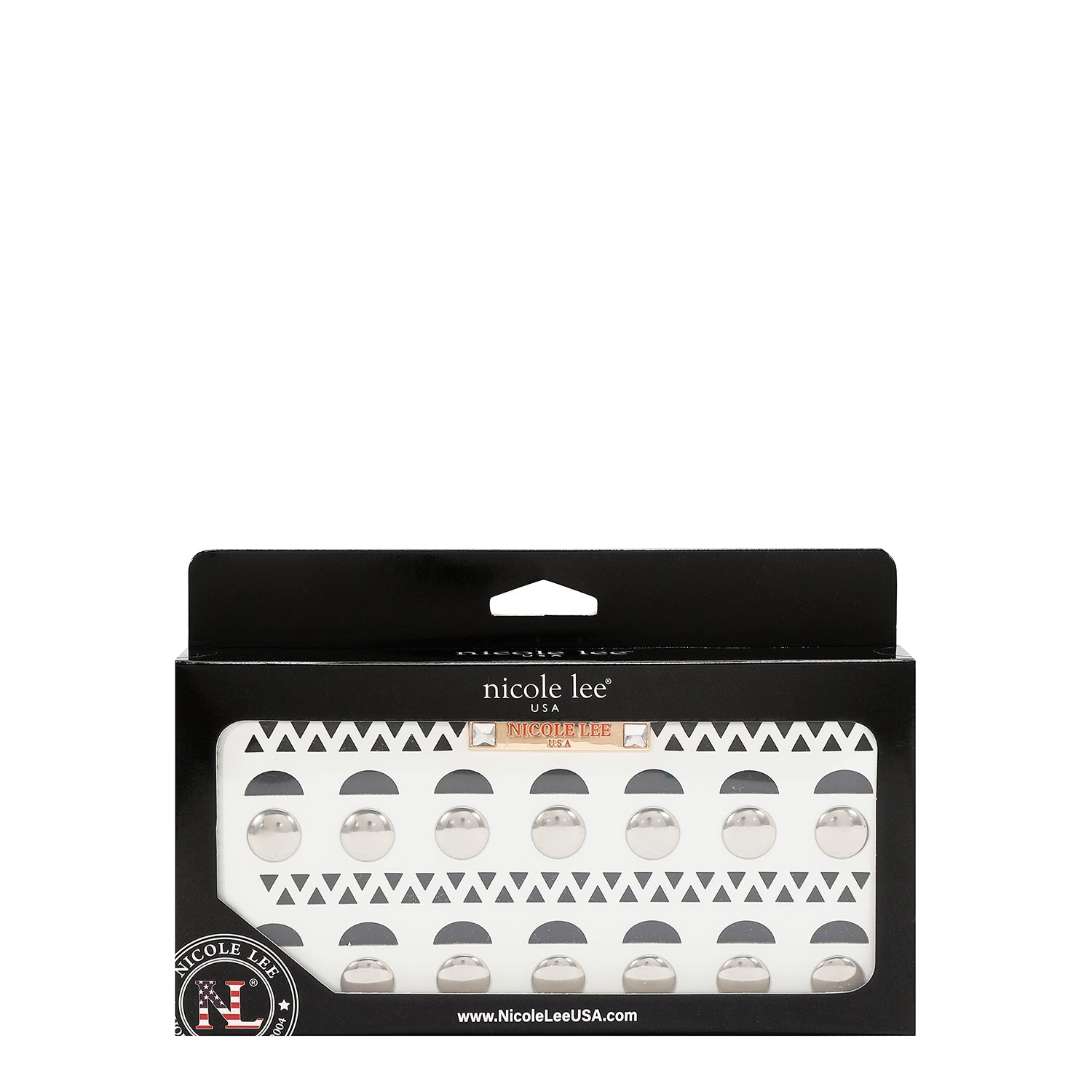 CARTERA CON TACHUELAS PLATEADAS (BLANCO)