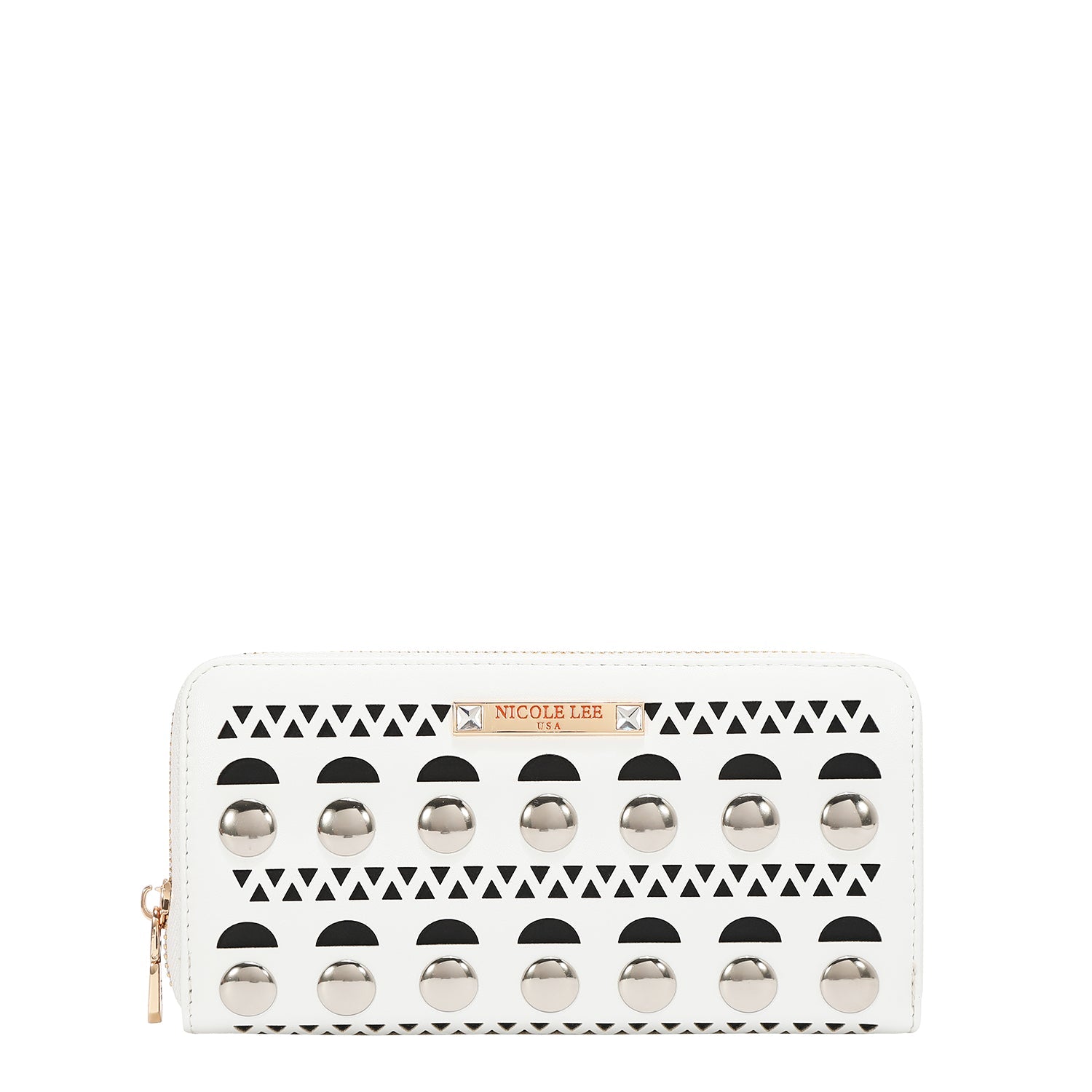 CARTERA CON TACHUELAS PLATEADAS (BLANCO)