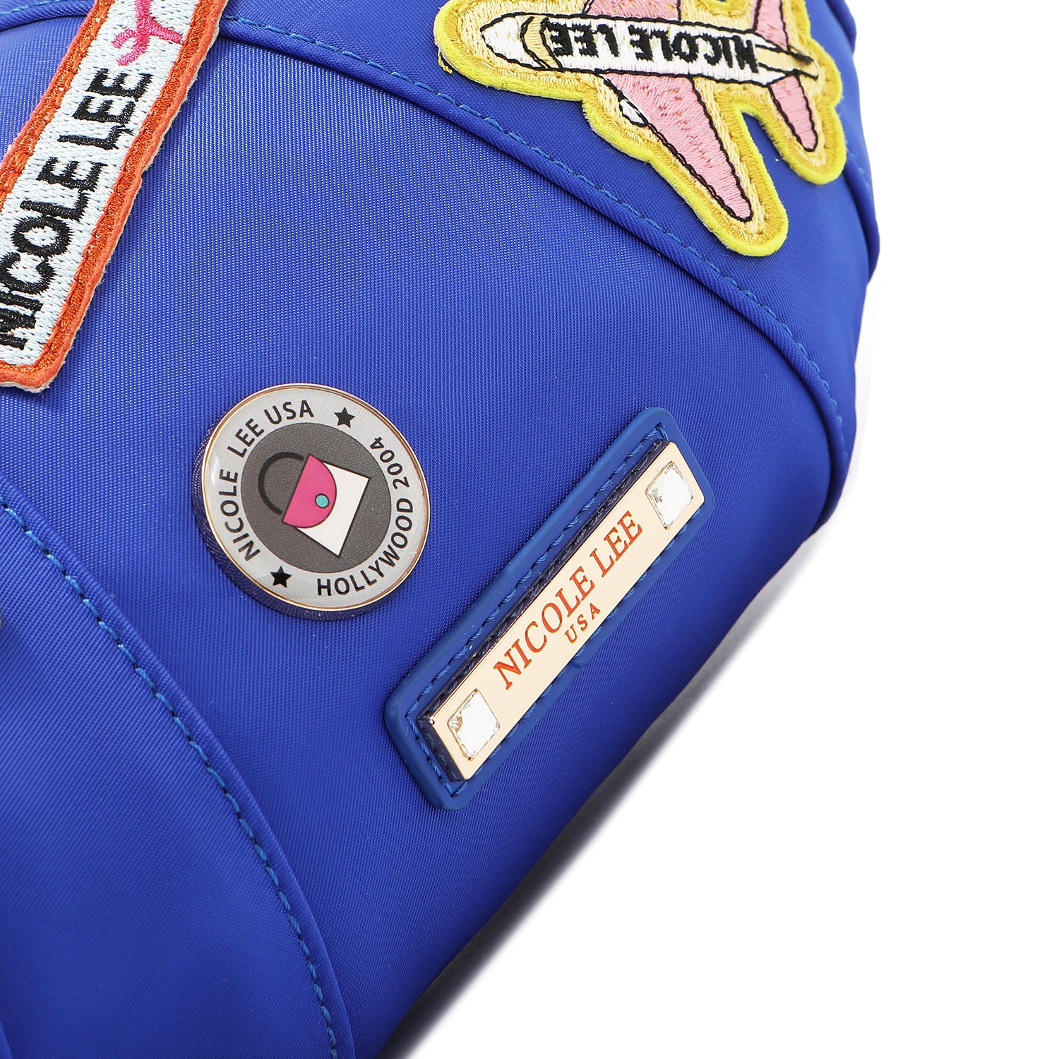 BOLSO CROISSANT CON PARCHES DE COLORES (AZUL)