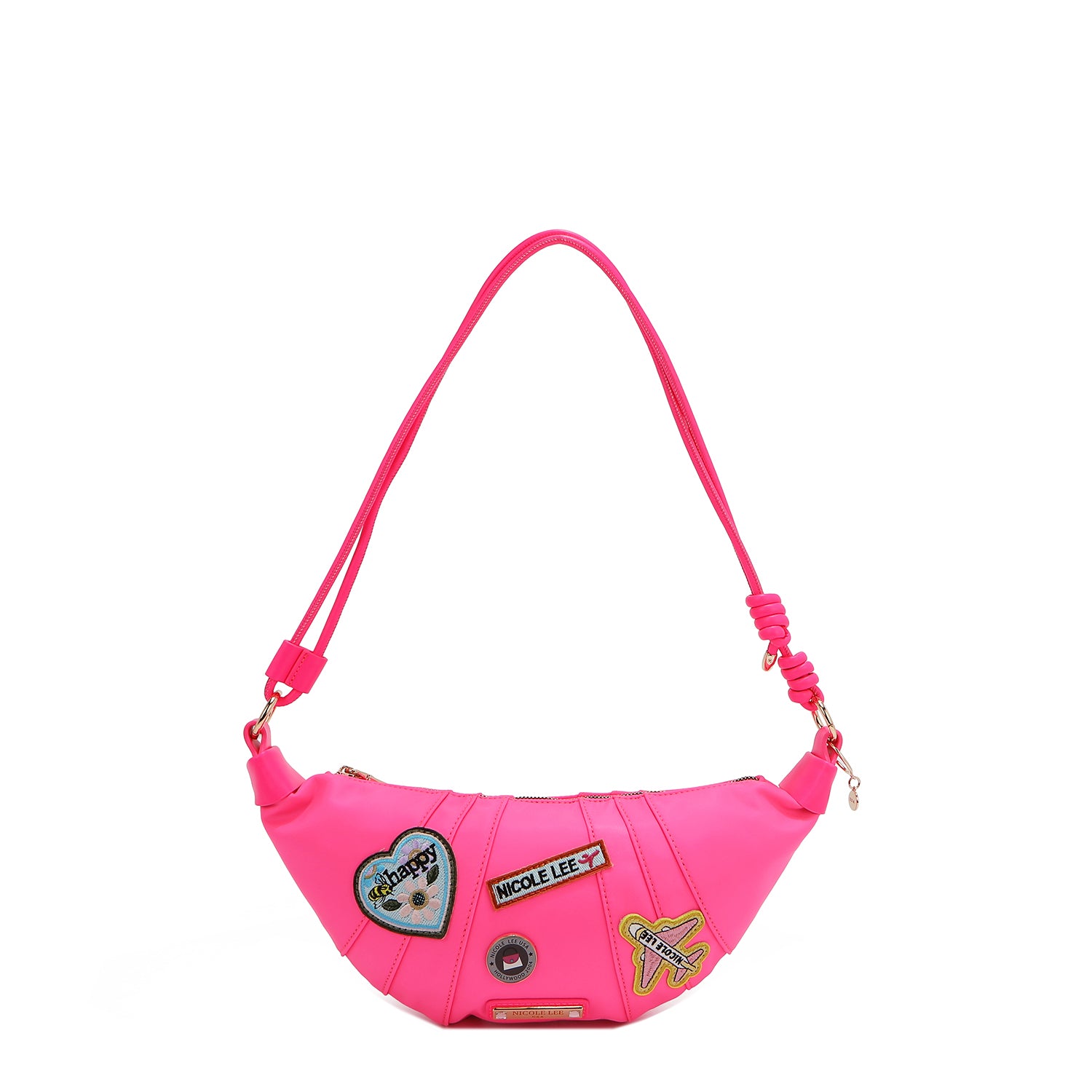 BOLSO CROISSANT CON PARCHES DE COLORES (ROSA)