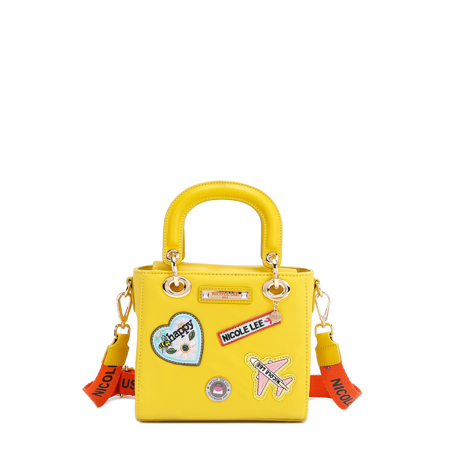 BOLSO DE MANO CON PARCHES DE COLORES (AMARILLO)