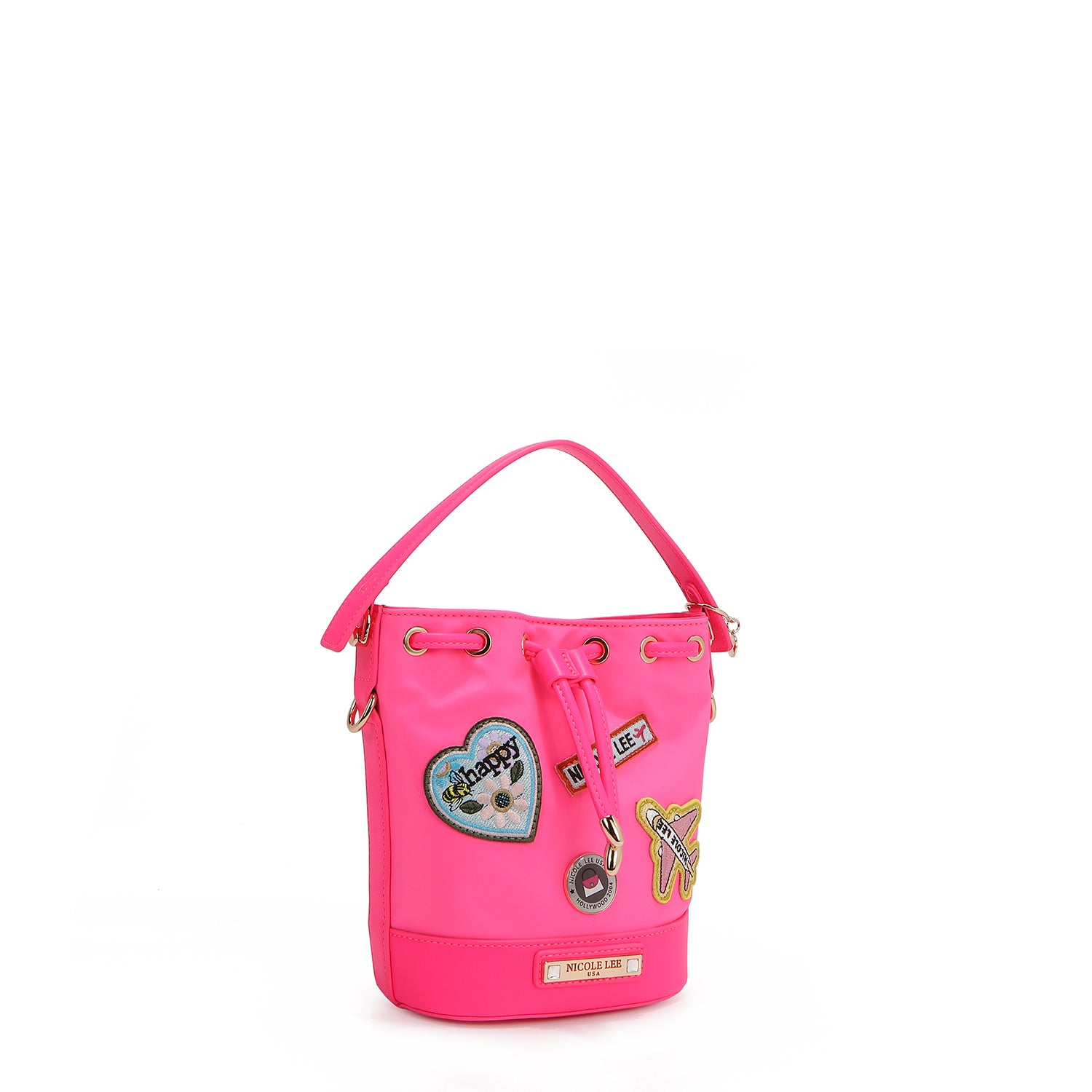 BOLSO CUBO CON PARCHES DE COLORES (ROSA)