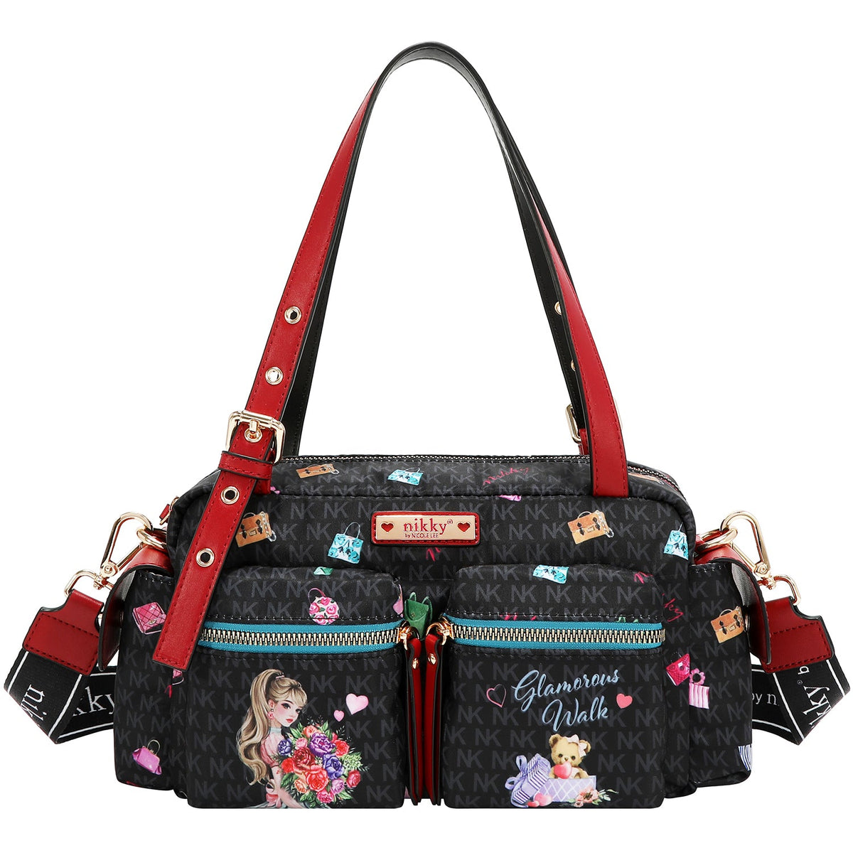 BOLSO SATCHEL DE NYLON (GLAMOROUS WALK - NEGRO)