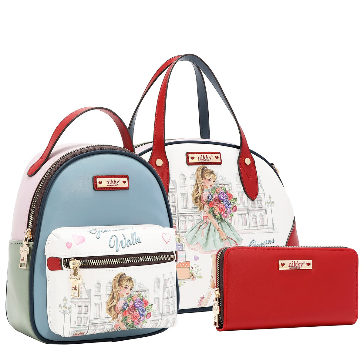 CONJUNTO DE 3 PIEZAS (BOLSO, MOCHILA, CARTERA) (GLAMOROUS WALK-WHITE)
