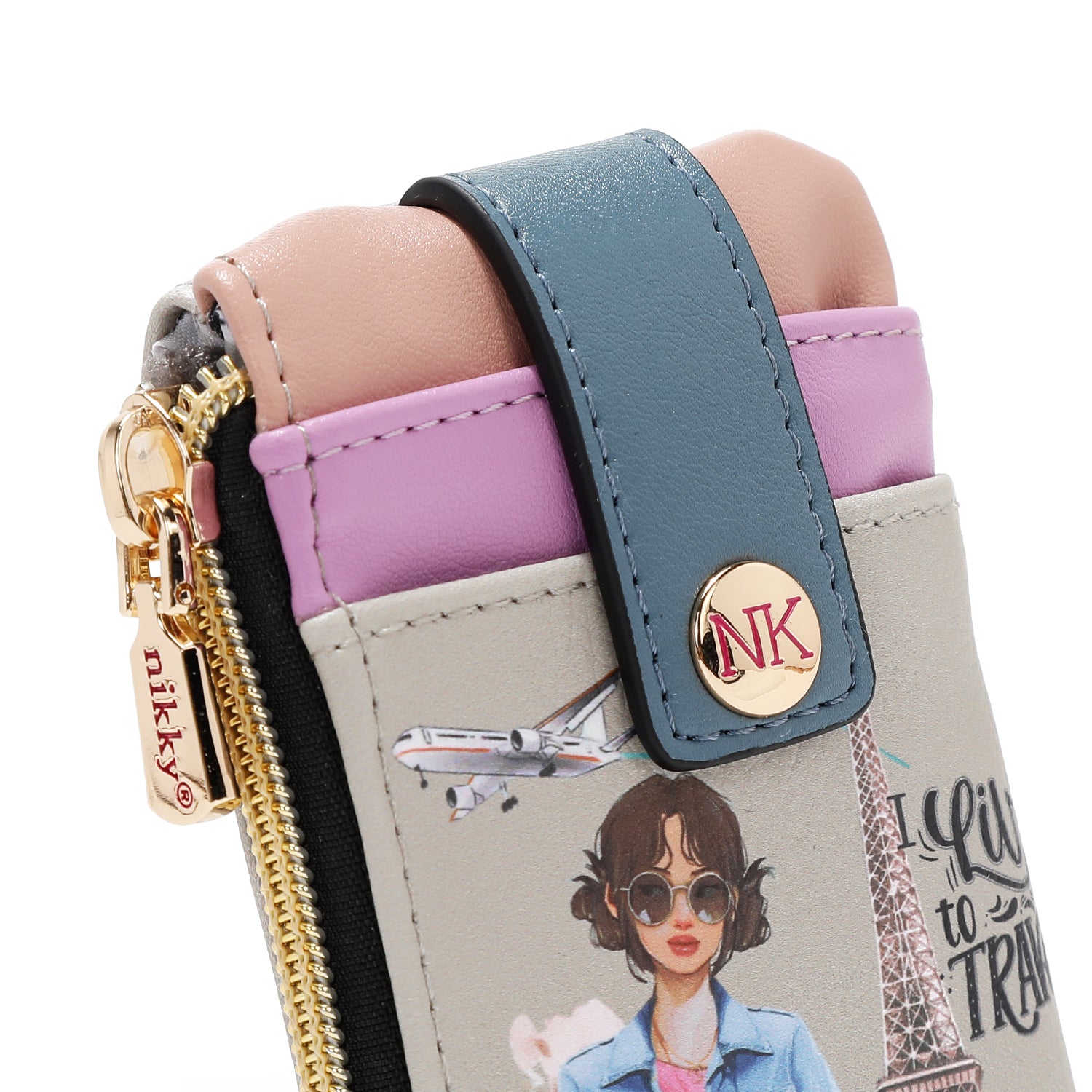 MINI PORTA CARTE CON CHIUSURA (<tc>I LIVE TO TRAVEL</tc>)