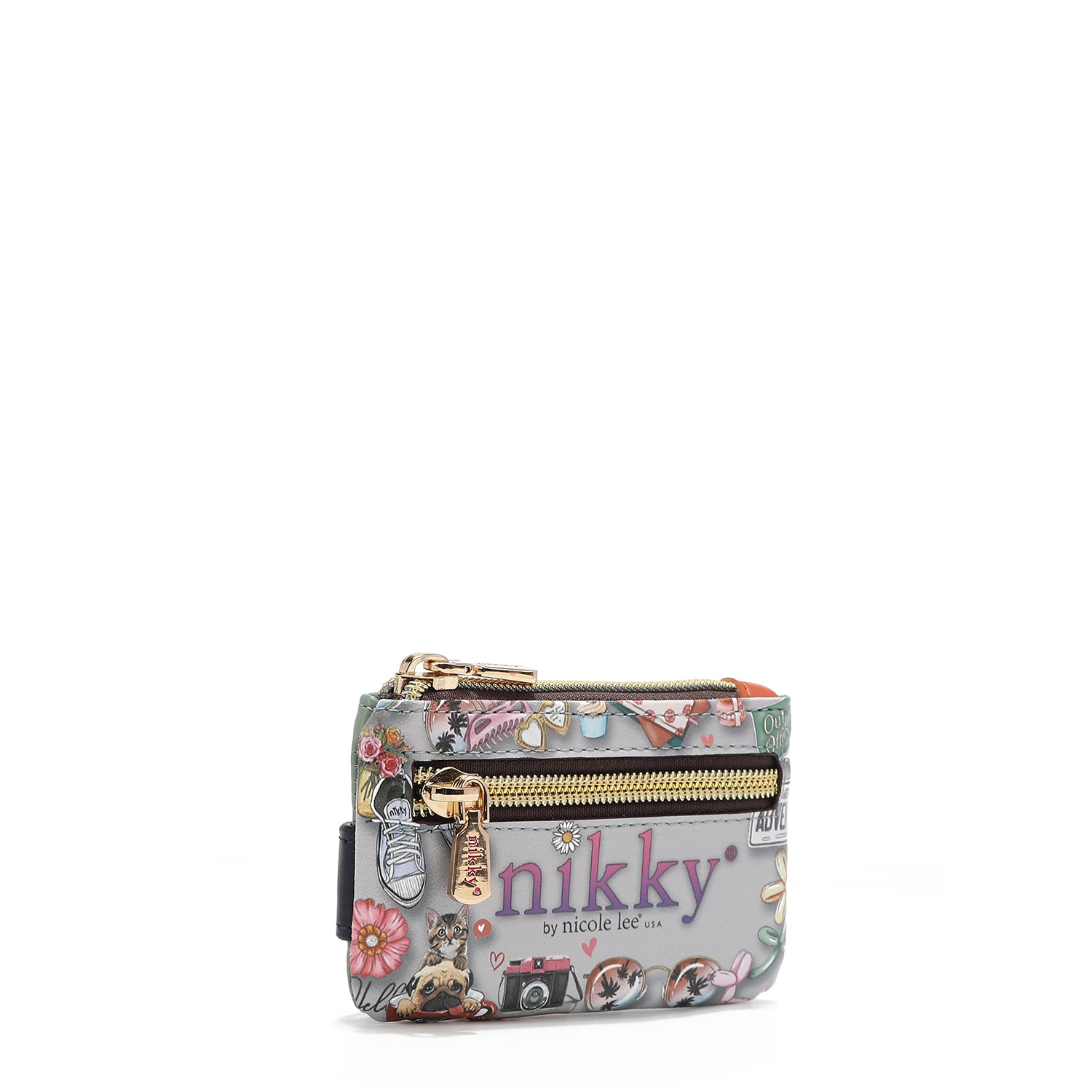 PORTA CARTE MINI CON CHIUSURA ZIP E BOTTONE A SCATTO <tc>NIKKY WORLD</tc>