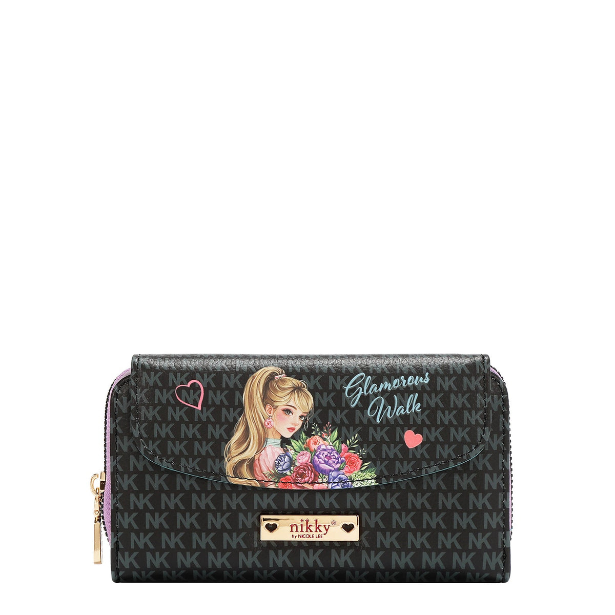 CARTERA CON SOLAPA Y CIERRE DE CREMALLERA (GLAMOROUS WALK-NEGRO)