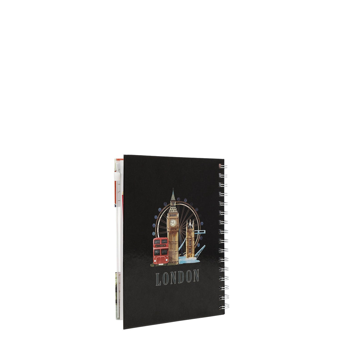 AGENDA ESPIRAL CON BOLSILLO CON CREMALLERA Y NOTAS ADHESIVAS (LONDON EYE-NEGRO)