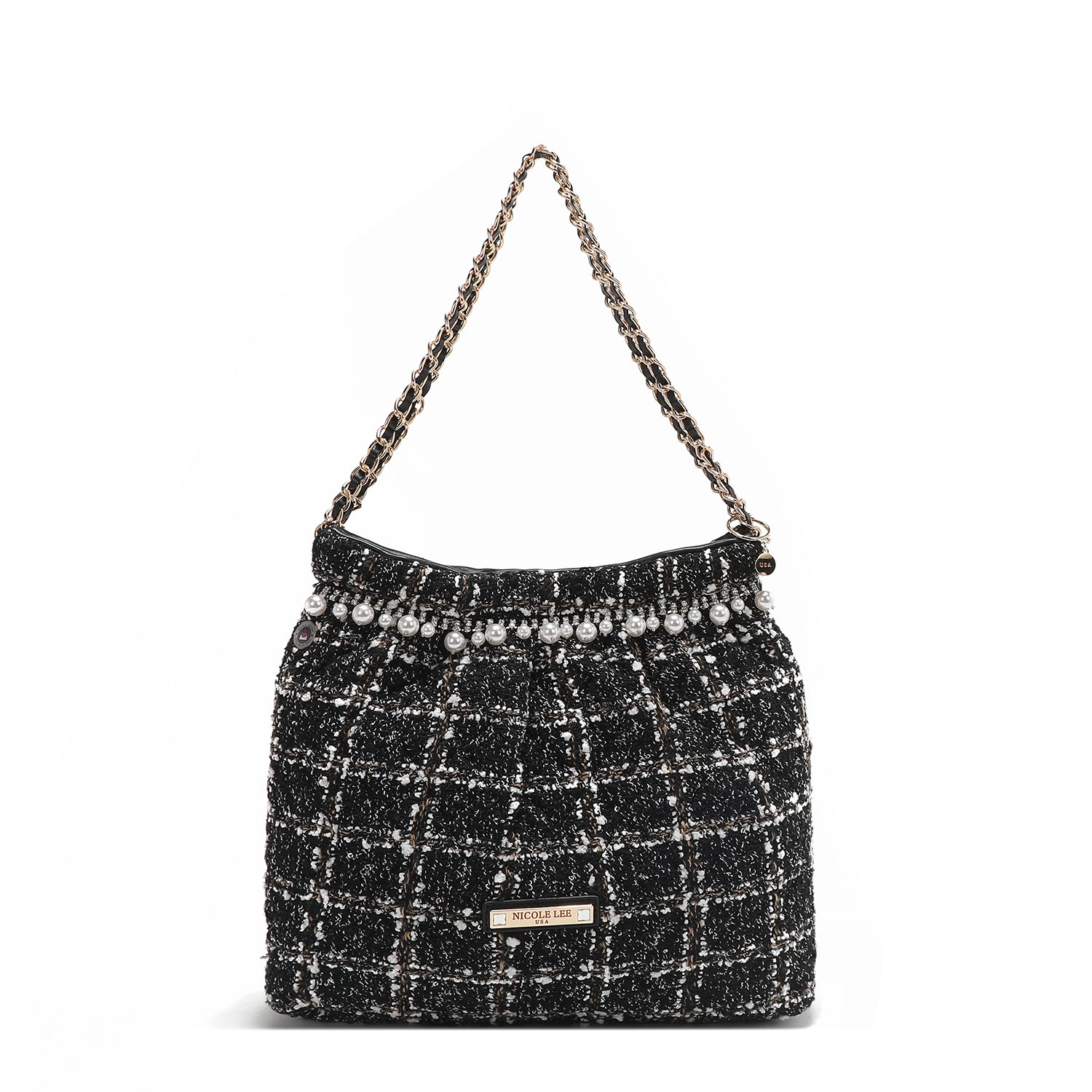 BOLSO DE HOMBRO ESTILO TWEED (NEGRO)