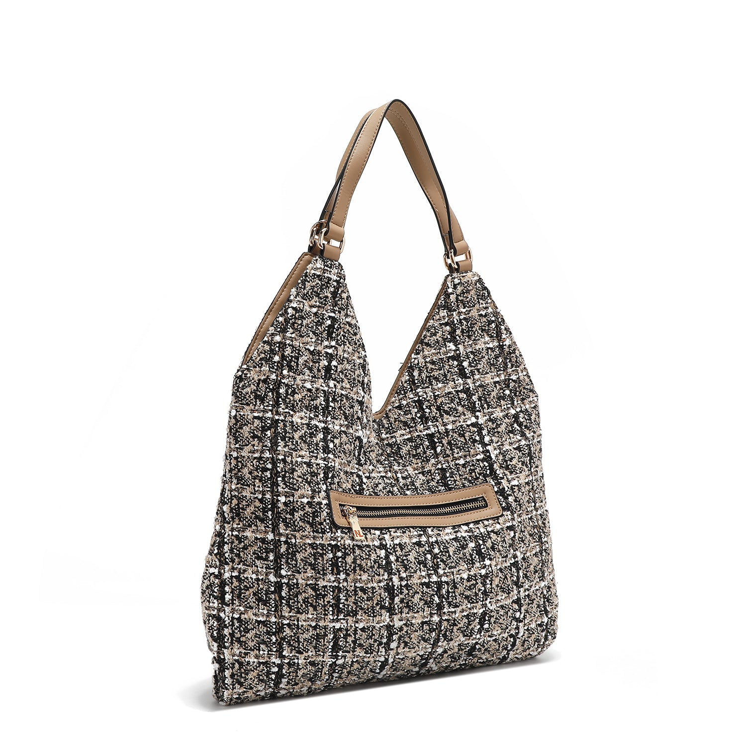 BOLSO HOBO GRANDE ESTILO TWEED (BEIGE)